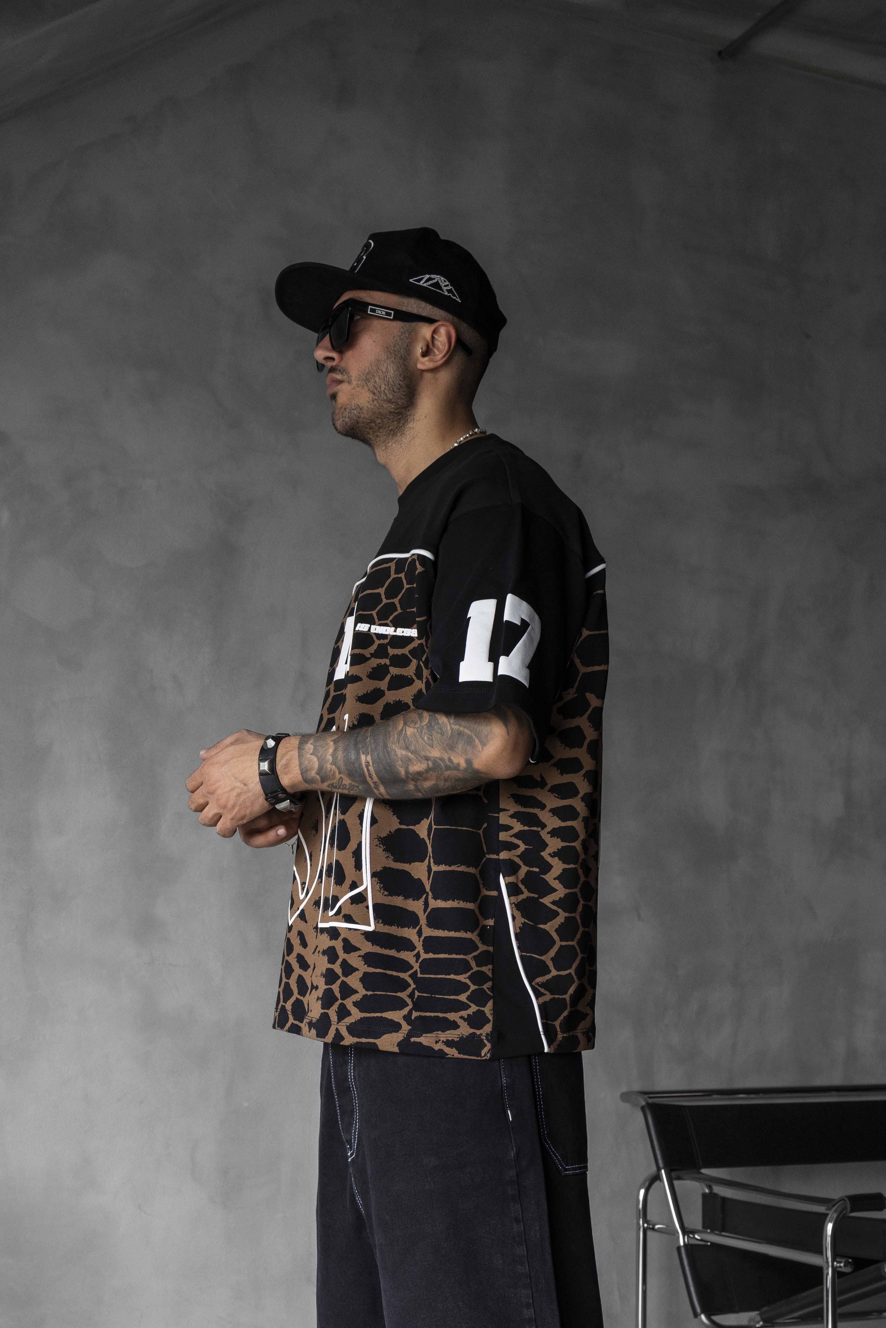 Black Island Patterned Oversized T-Shirt