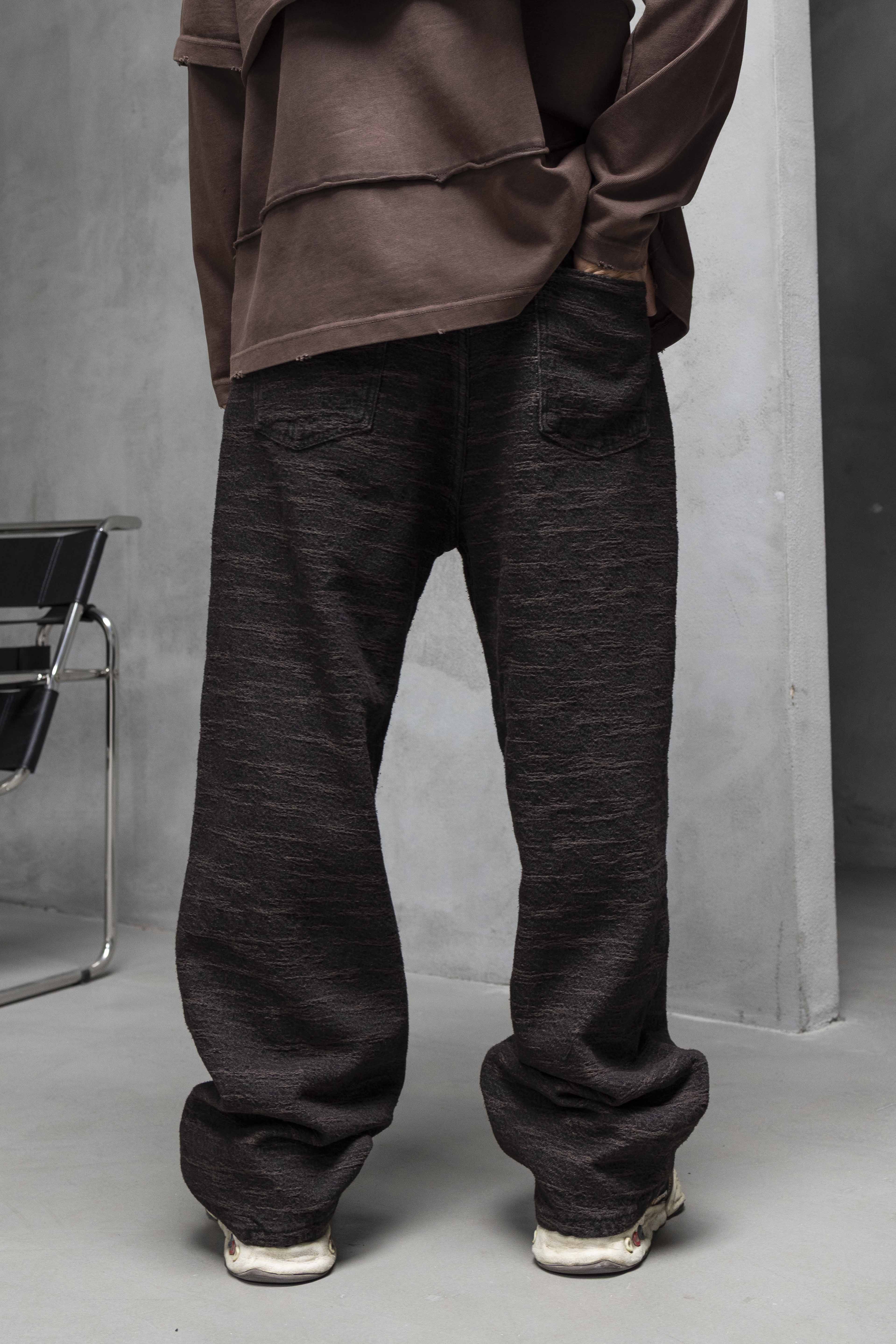 Brown Wave Textured Denim Pants