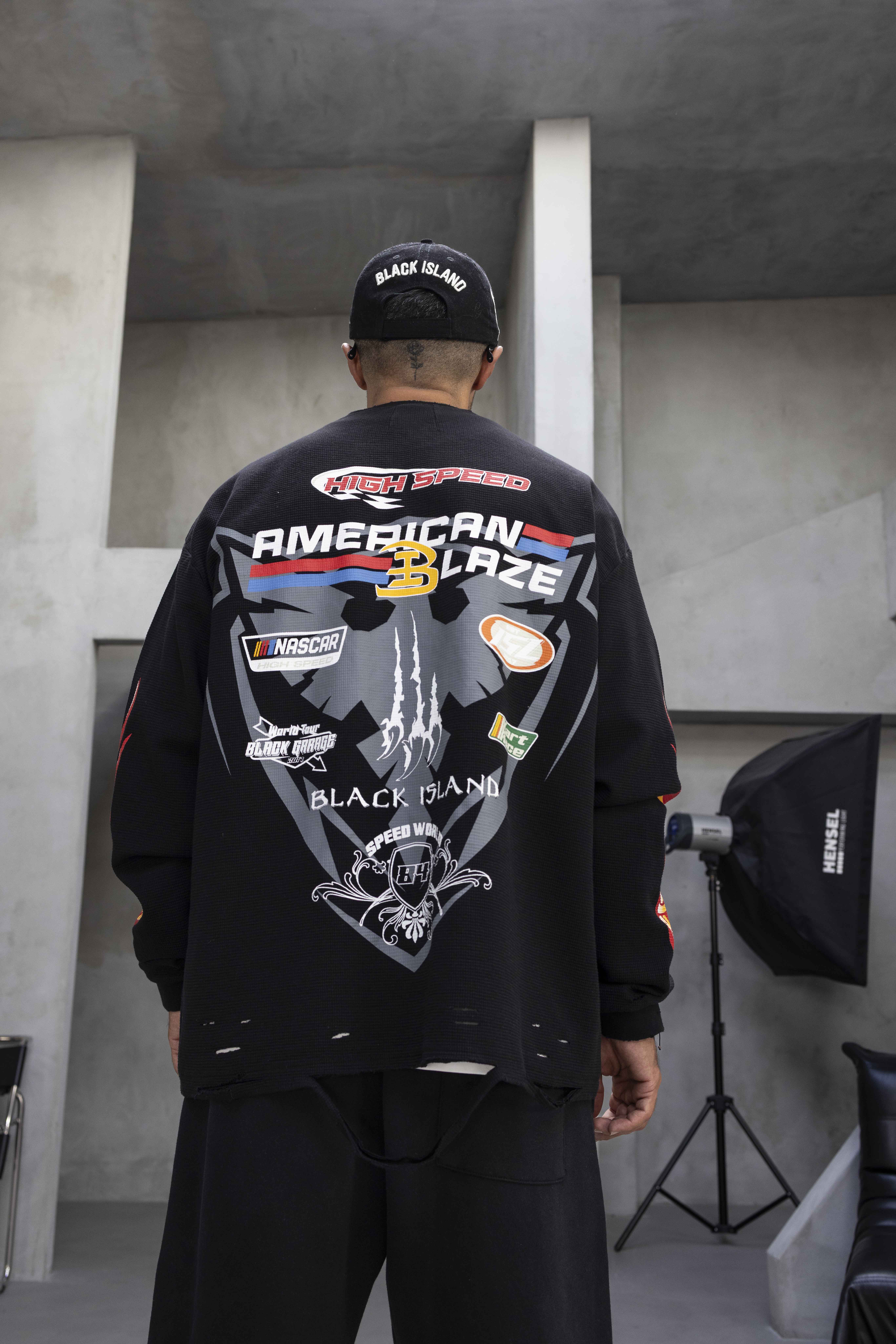 Black Island Oversized “Racing Club” Long Sleeve Sweatshirt