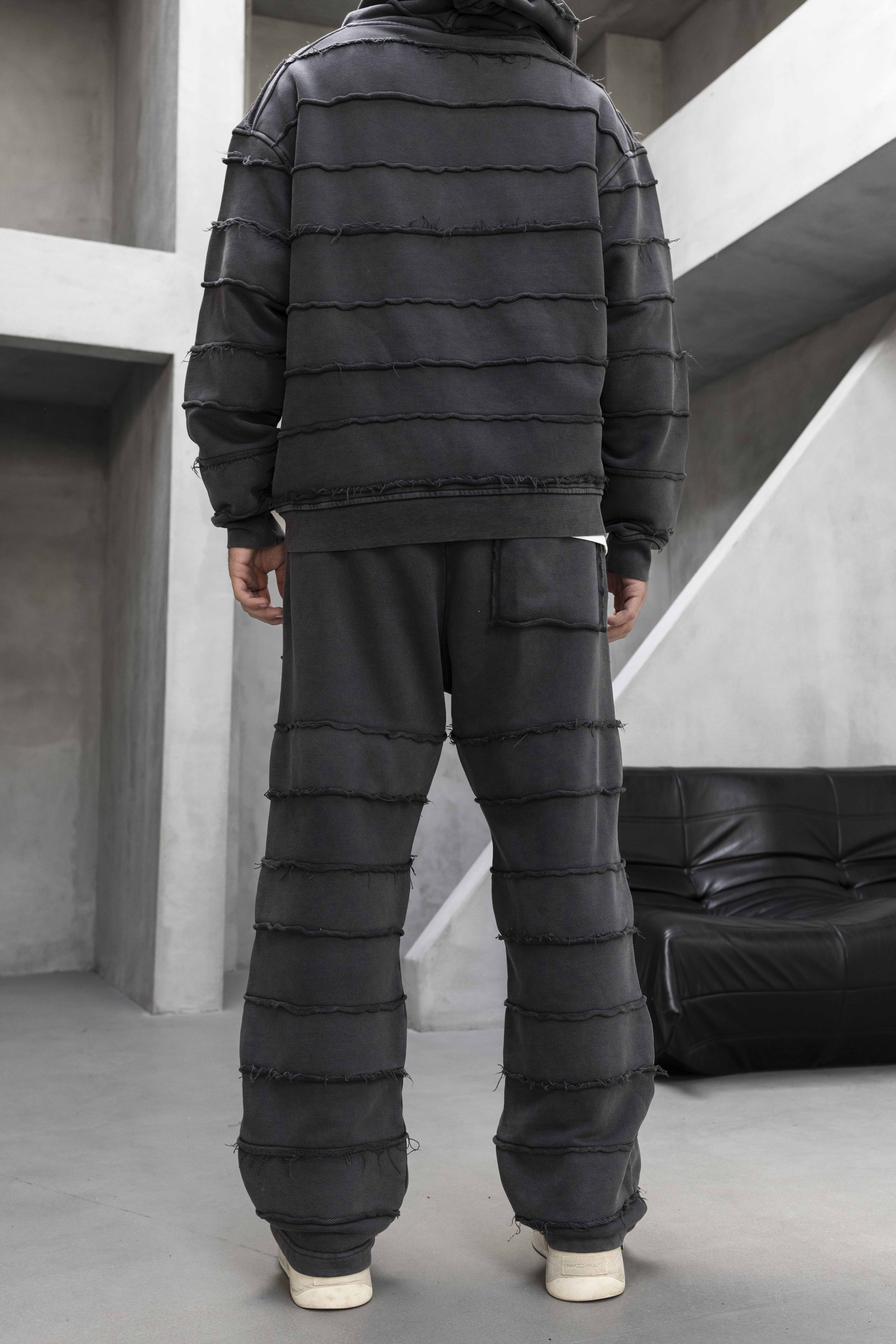Black Layered Patchwork Tracksuit Set