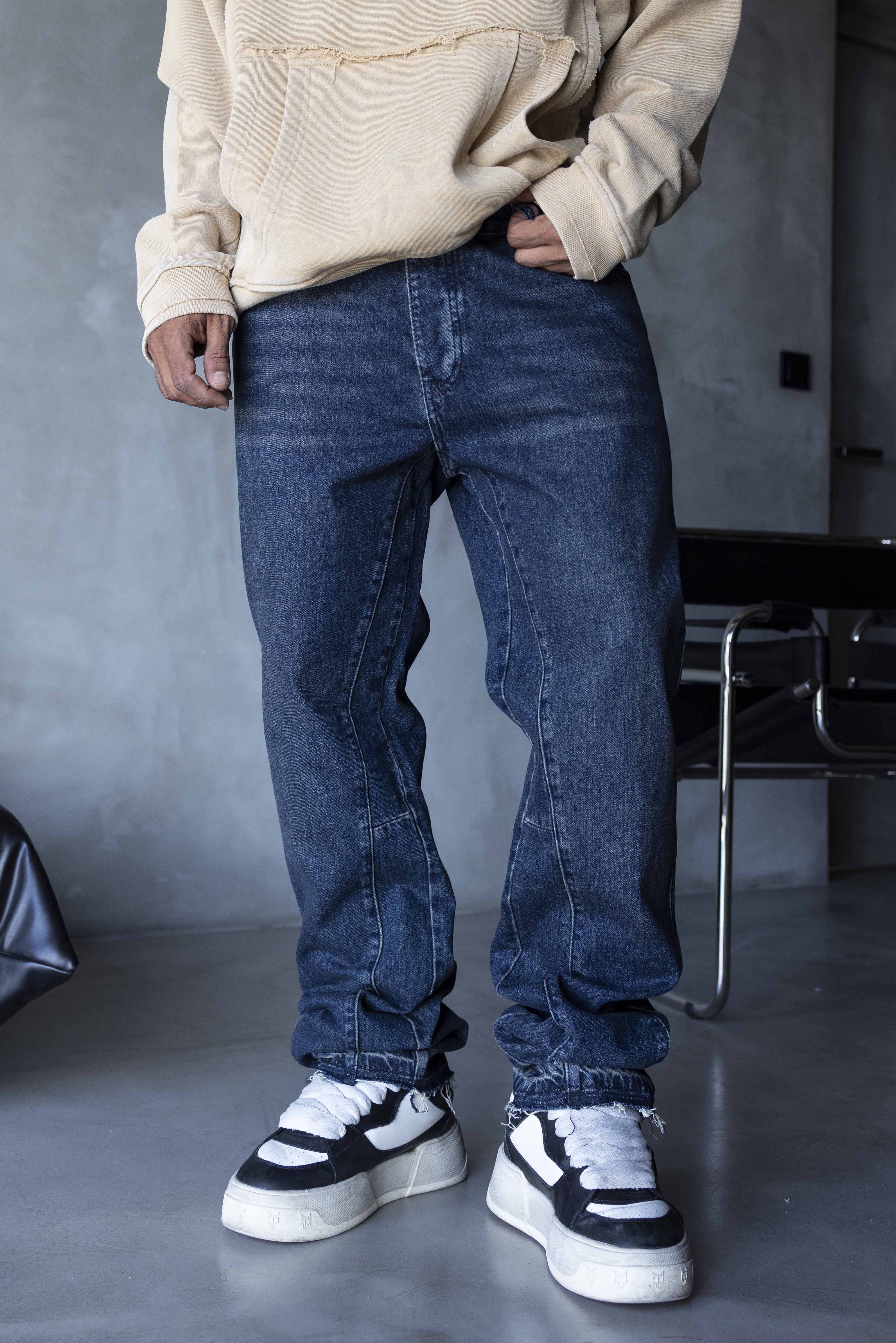 Dark Washed Straight Fit Denim Pants