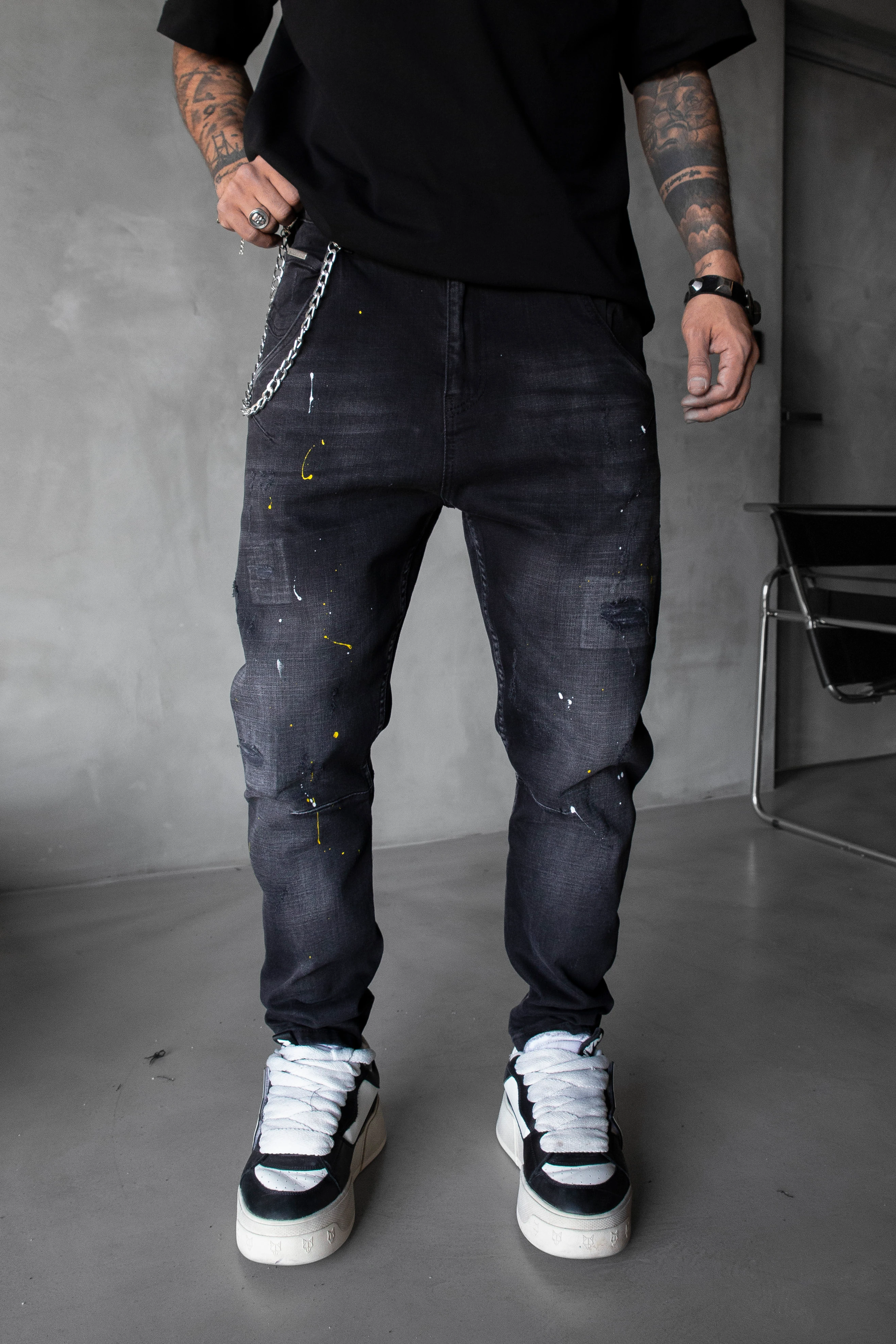 Slim Fit Black Paint Splatter Denim Jeans