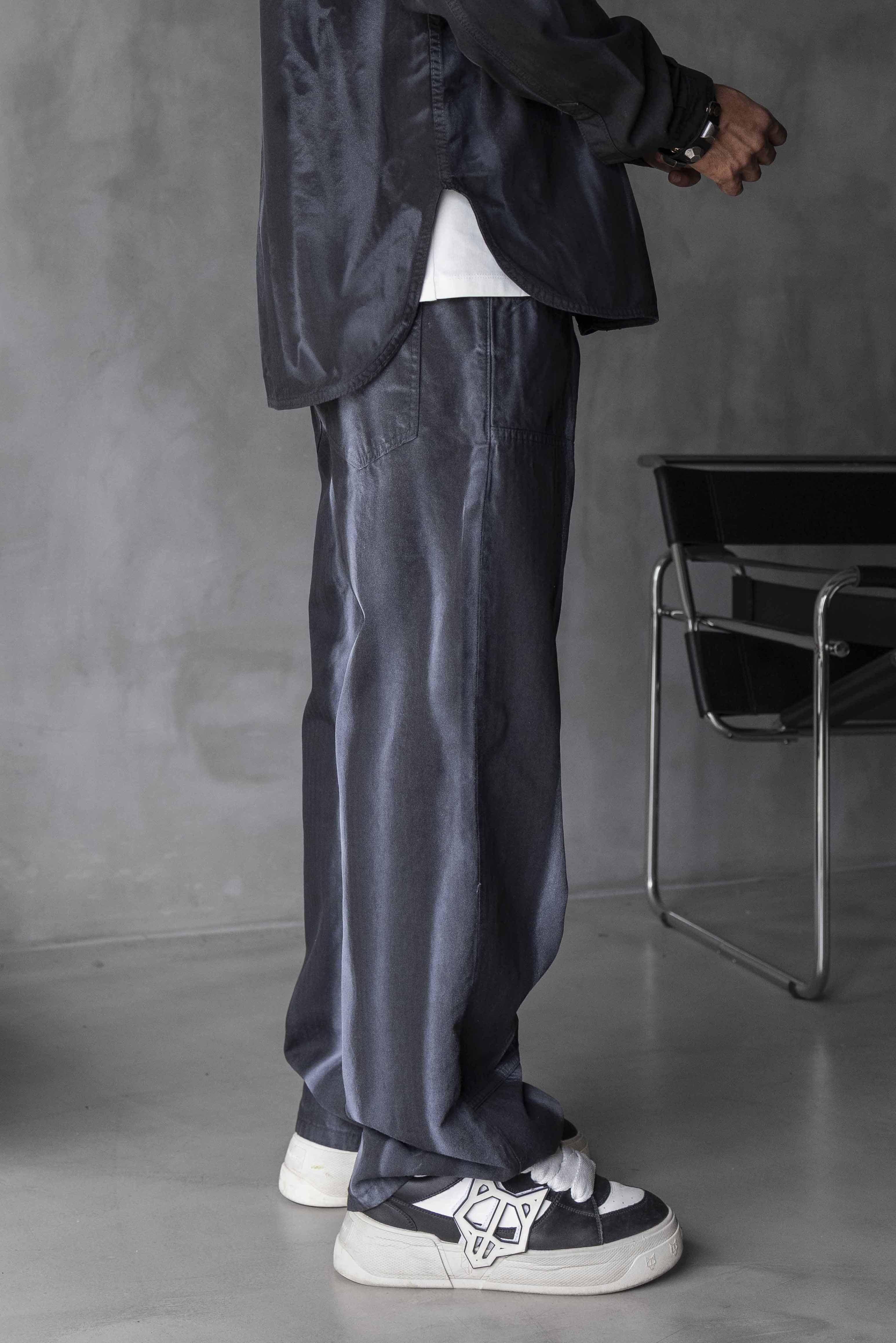 Satin Effect Cargo Denim Pants