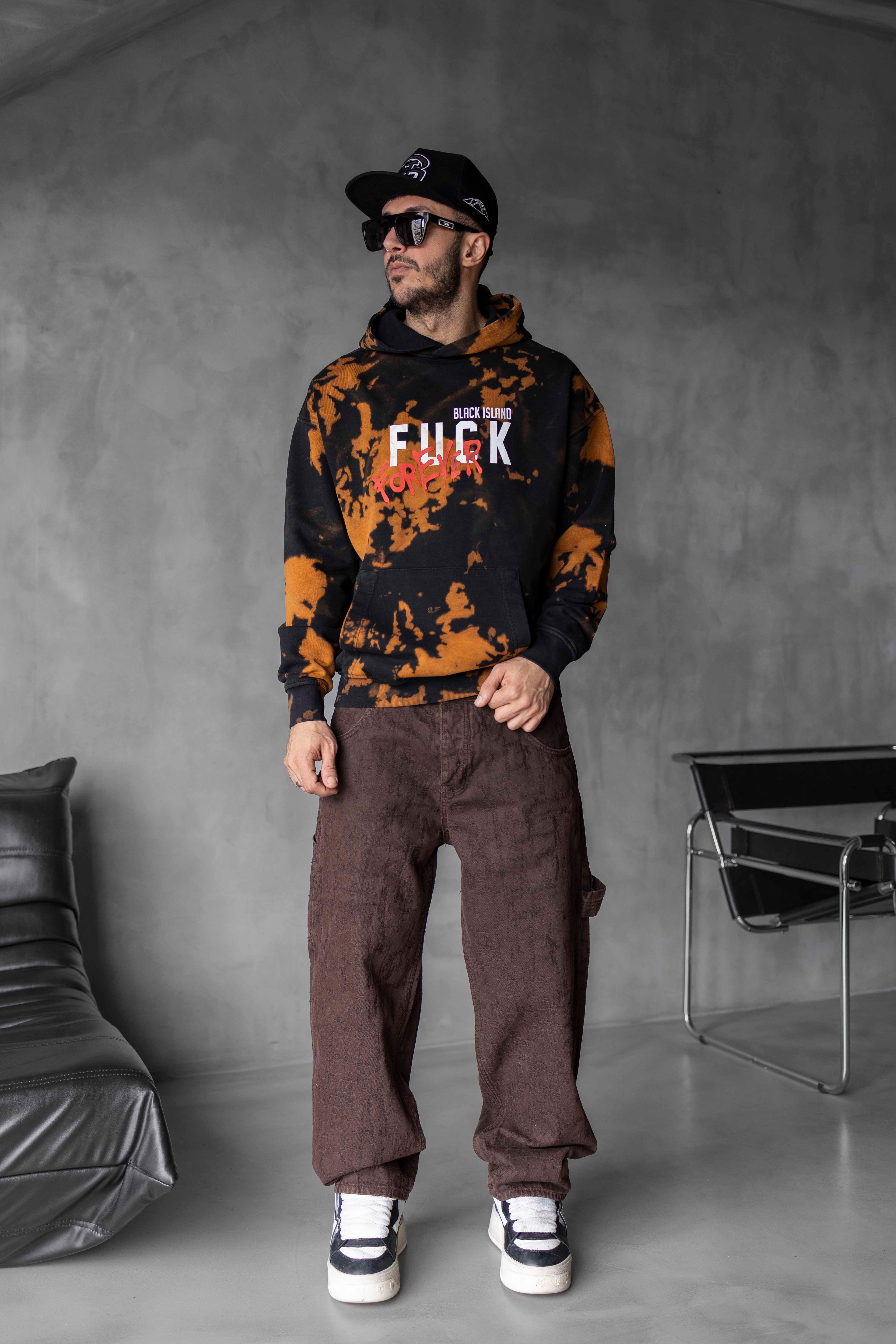 Batik Desen Fuck Forever Baskılı Oversize Sweatshirt - SİYAH