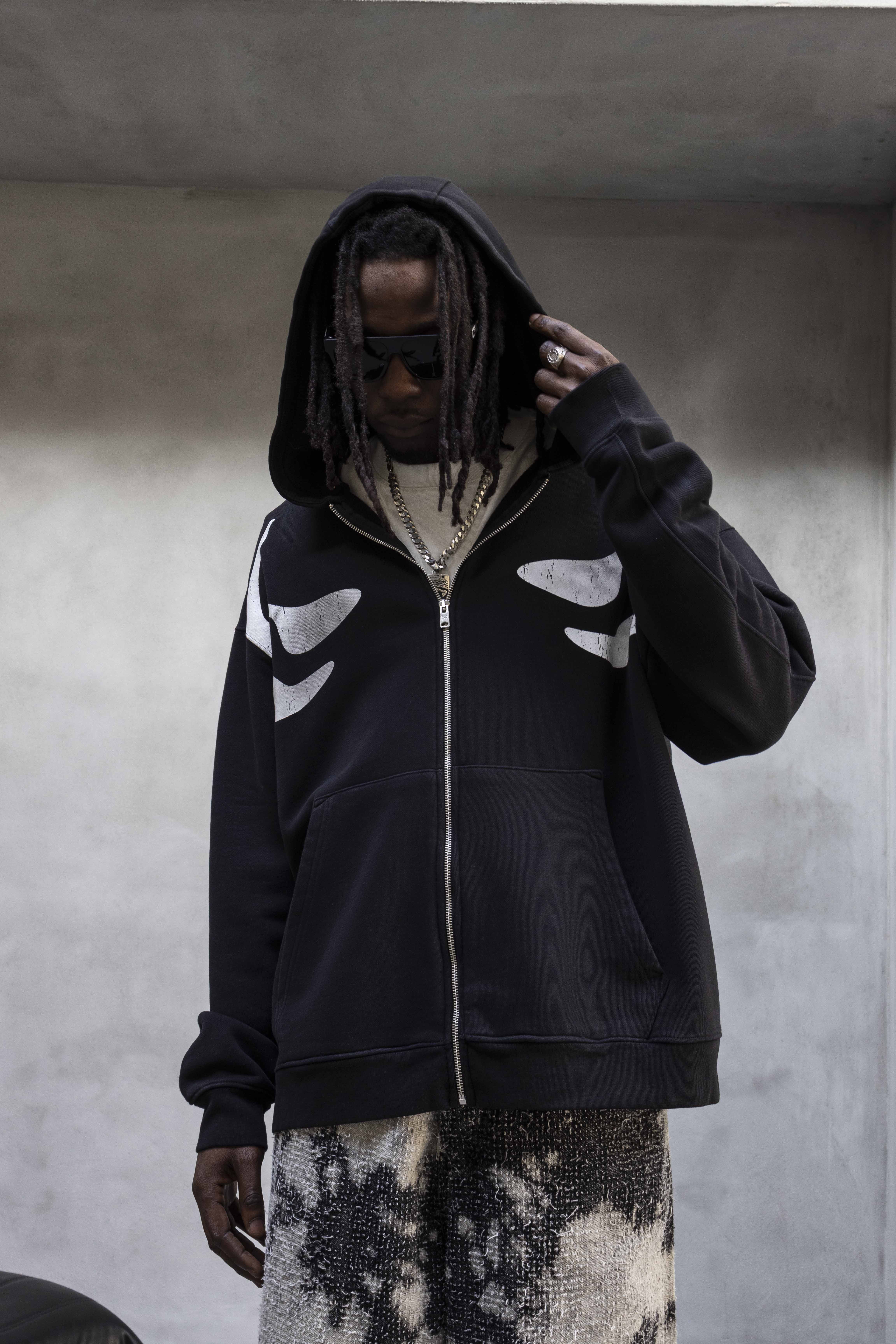 Black Island Oversized Urban Cult Pegasus Zip Hoodie