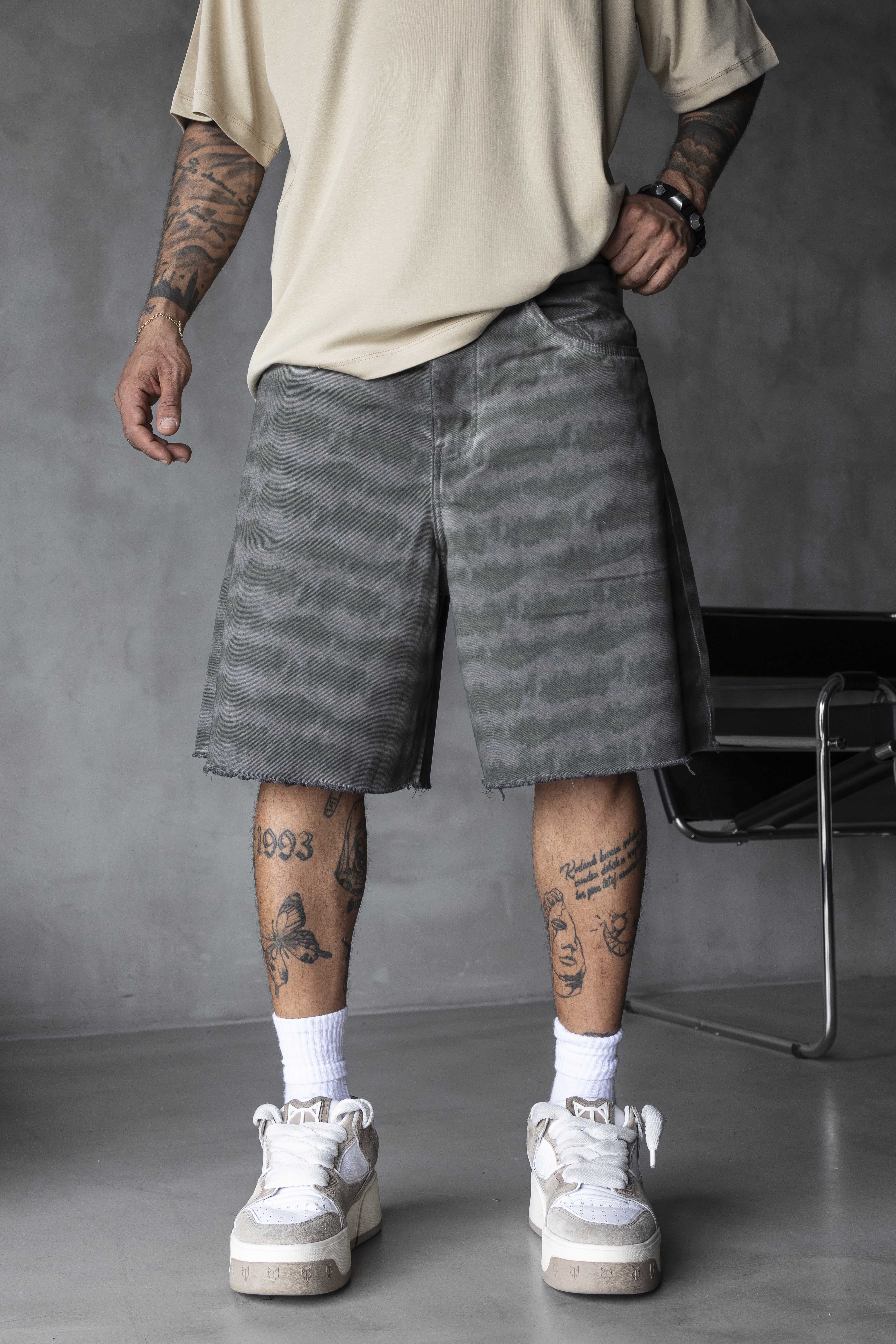 Green Camo Pattern Denim Shorts