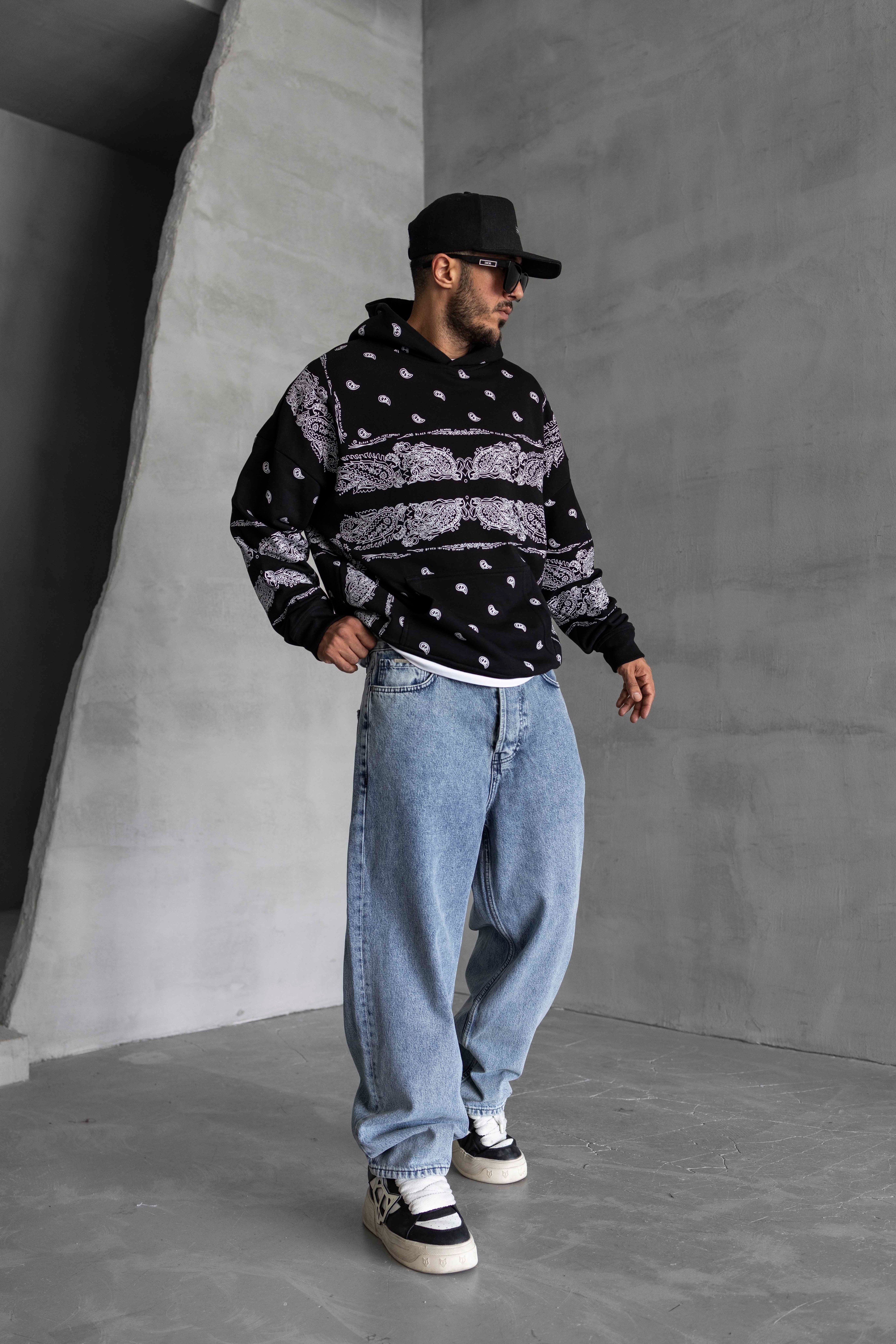 Bandana Desenli Oversize Kapüşonlu Sweatshirt