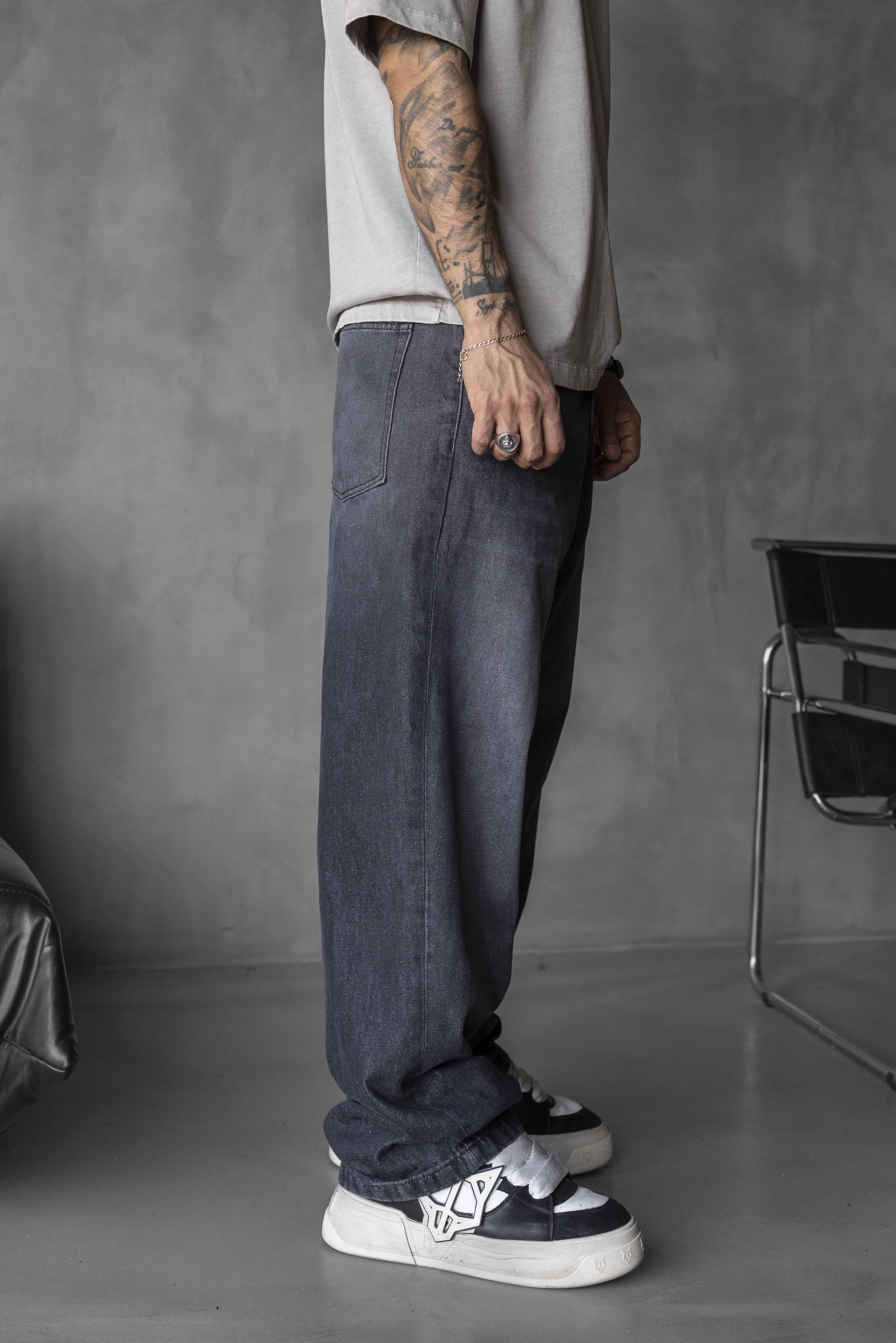 Washed Black Loose Fit Denim Pants