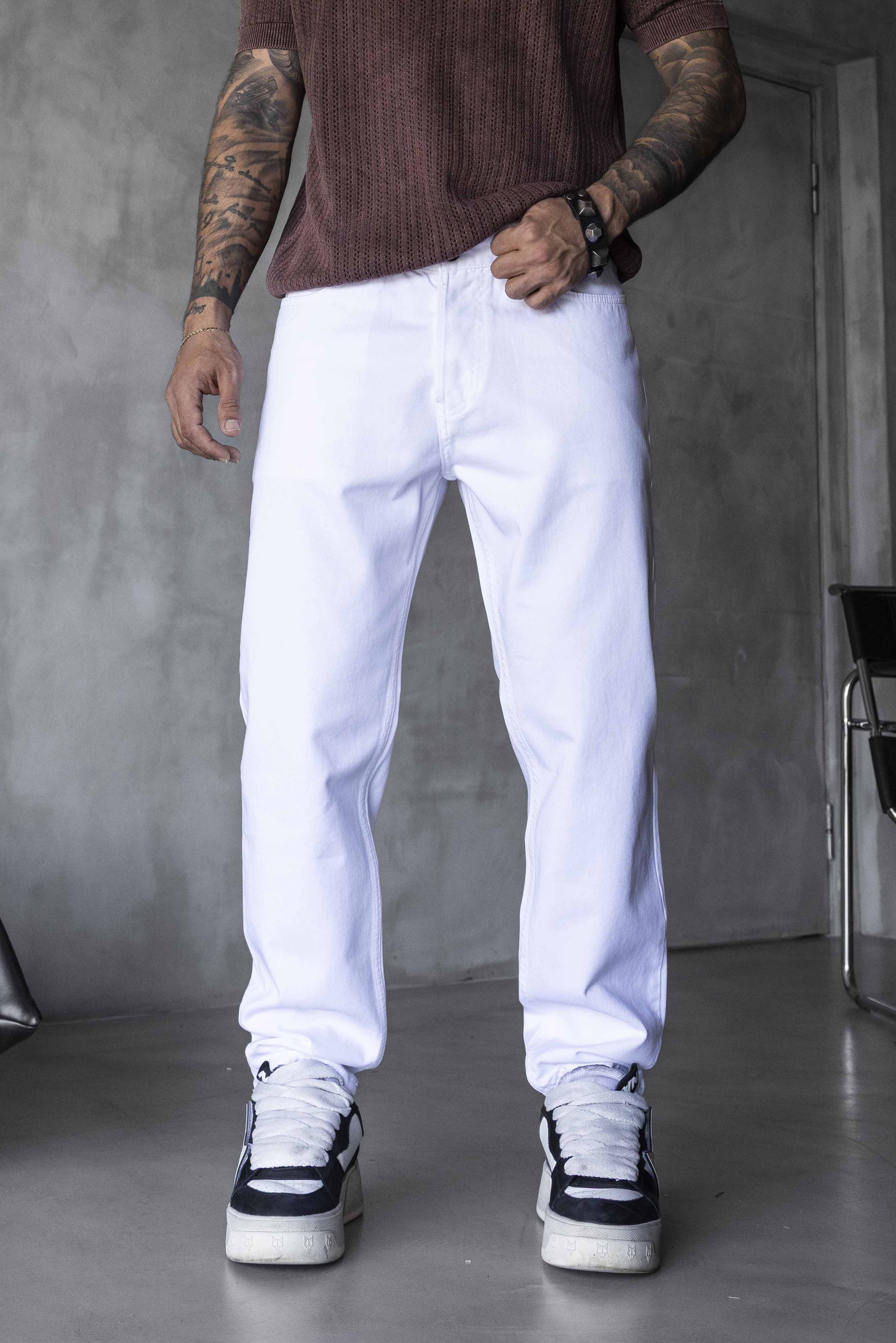 White Straight Fit Denim Pants