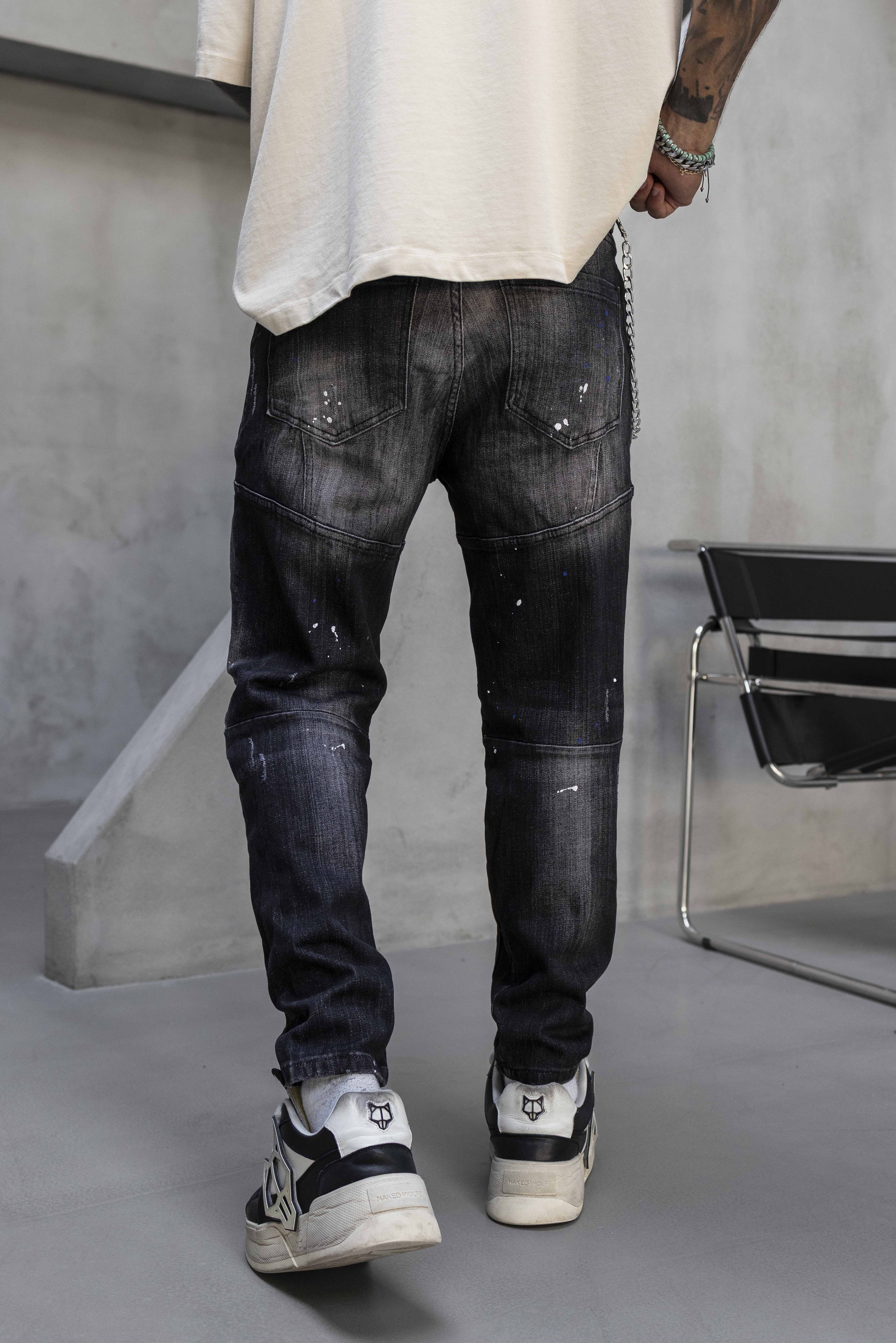 Slim Fit Washed Black Ripped Denim Jeans