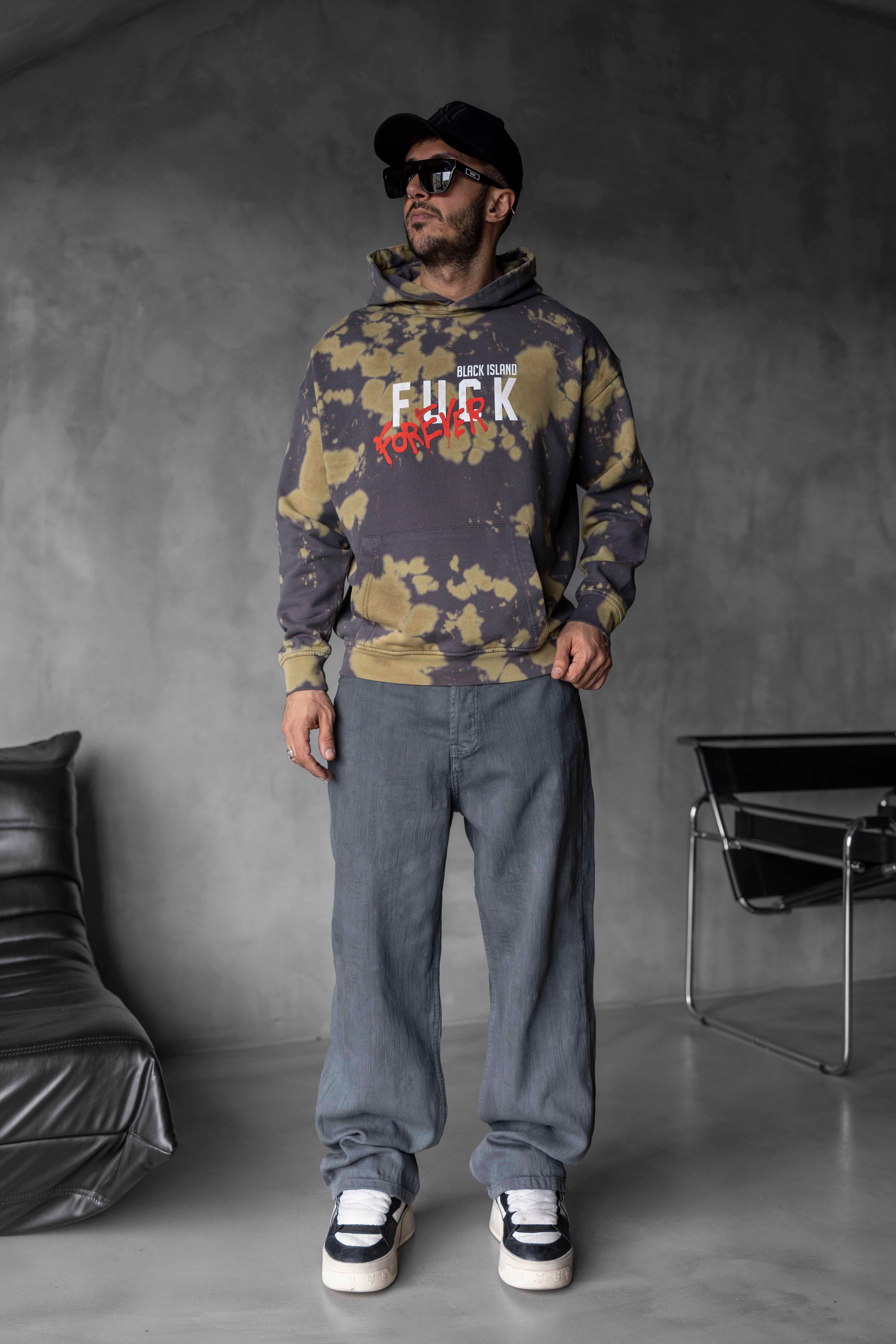 Batik Desen Fuck Forever Baskılı Oversize Sweatshirt - GRİ