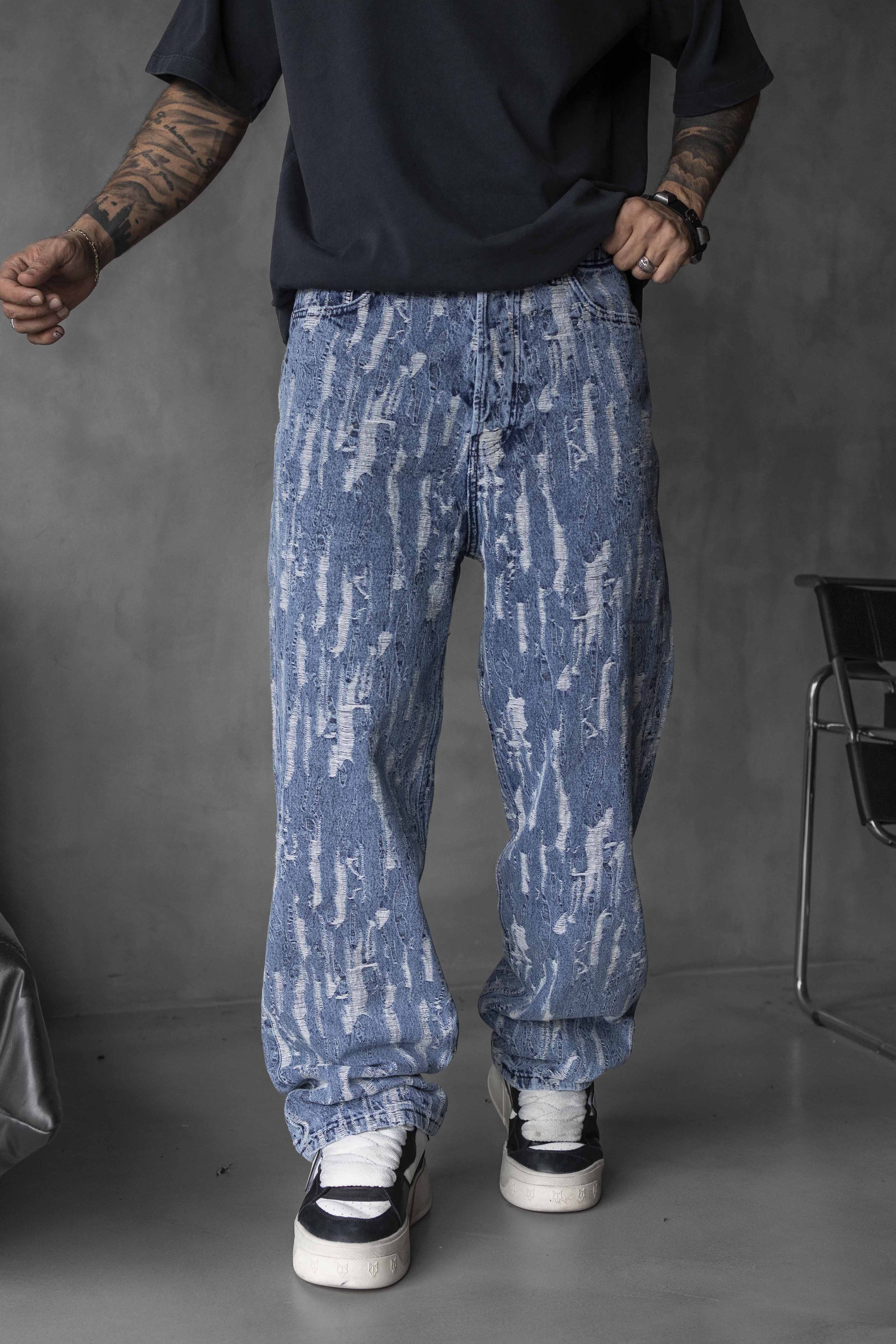 Blue Washed Distressed Denim Pants