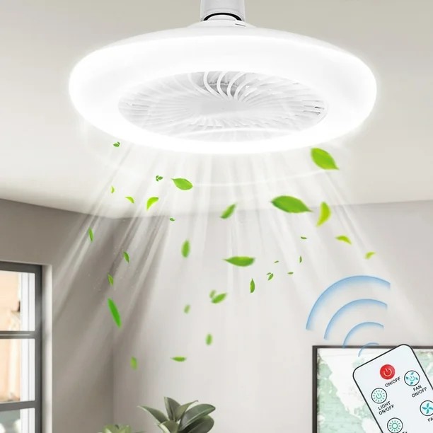 2'si 1 arada Üç hızlı Mod LED Fan Işık LED Lamba Vidalı Fan Işık Uzaktan Kumanda Kontrollü 