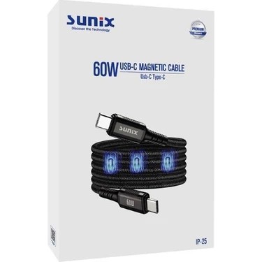 Sunix 60W Mıknatıslı Usb-C Data ve Şarj Kablosu 