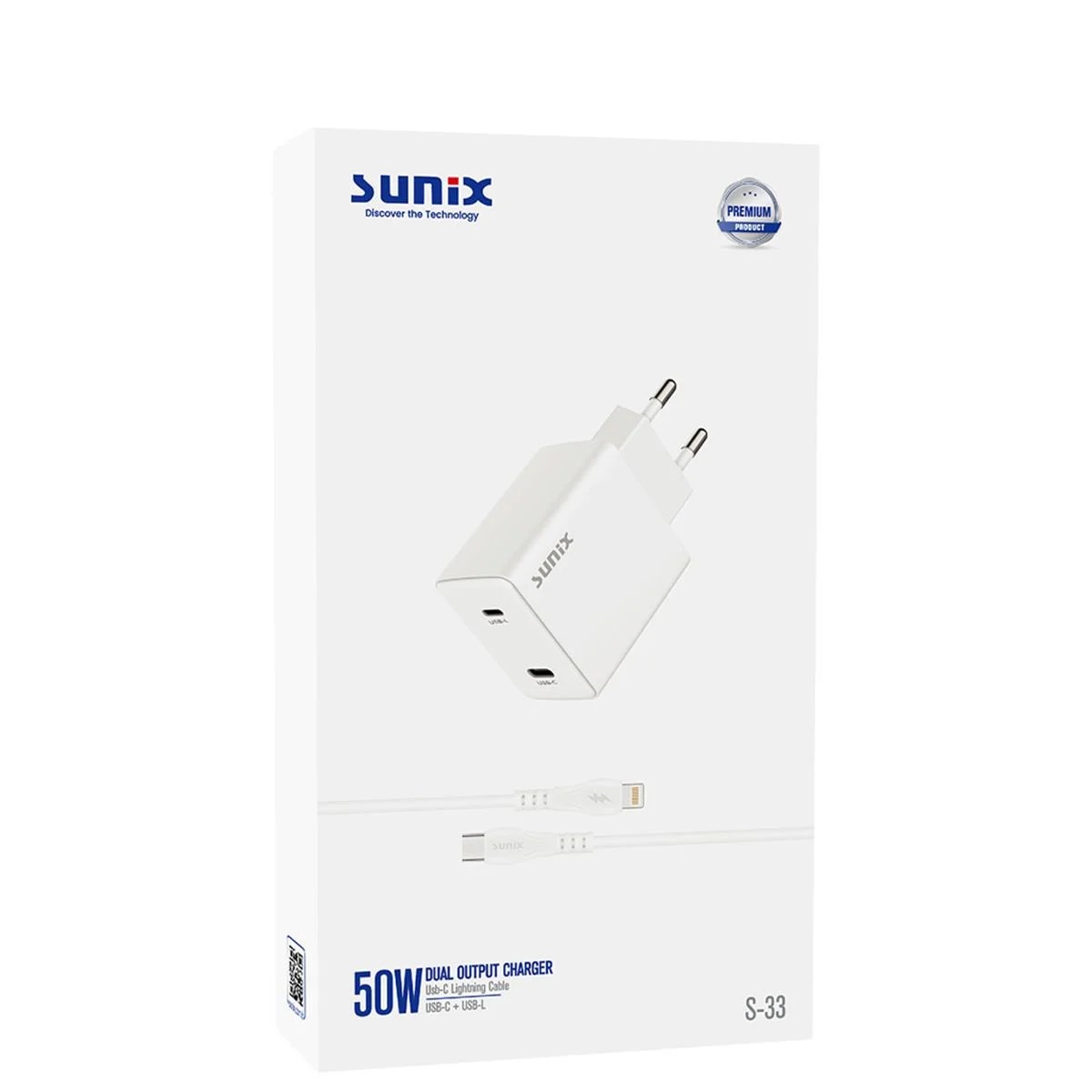 Sunix 50W Dual Type-C Adaptör + Type-C to Lightning Kablo Set s-33