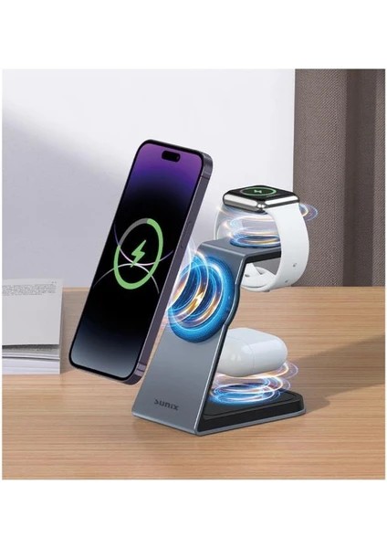 Sunix 3in1 15W Telefon 2,5W Saat 3,5W Kulaklık Kablosuz Şarj Istasyonu Mg-80