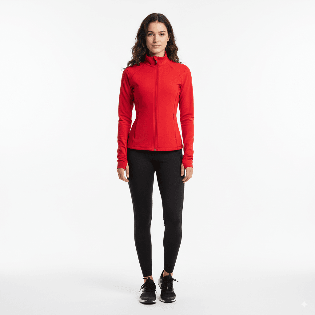 Fermuarlı Çift Cepli Parmak Geçmeli Slim Fit Spor Ceketi Gri - Kırmızı
