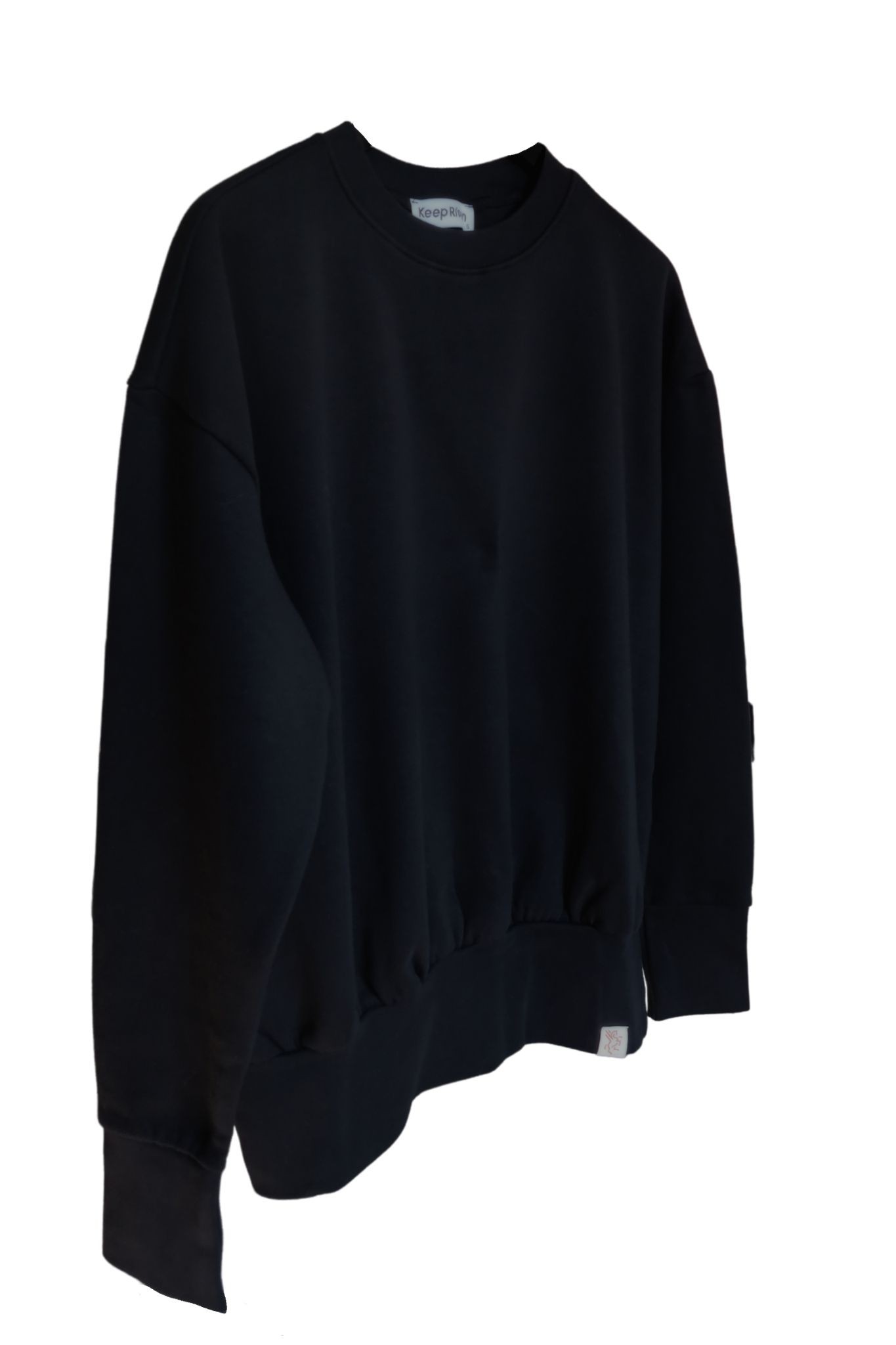 Kadın Bisiklet Yaka Içi Polarlı Oversize Fit Basic Siyah %100 Pamuk Sweatshirt