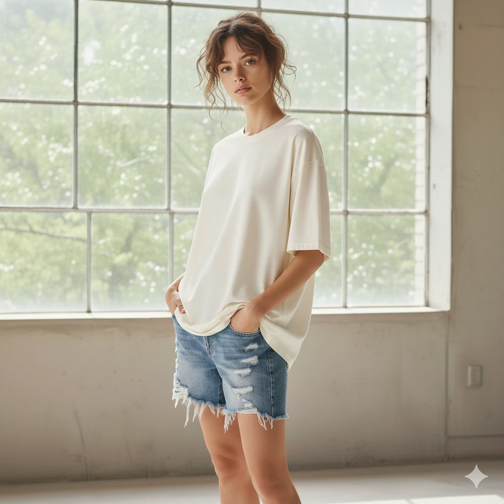 KEEP RISEN Essential Oversize T-Shirt Kadın  - Ekru