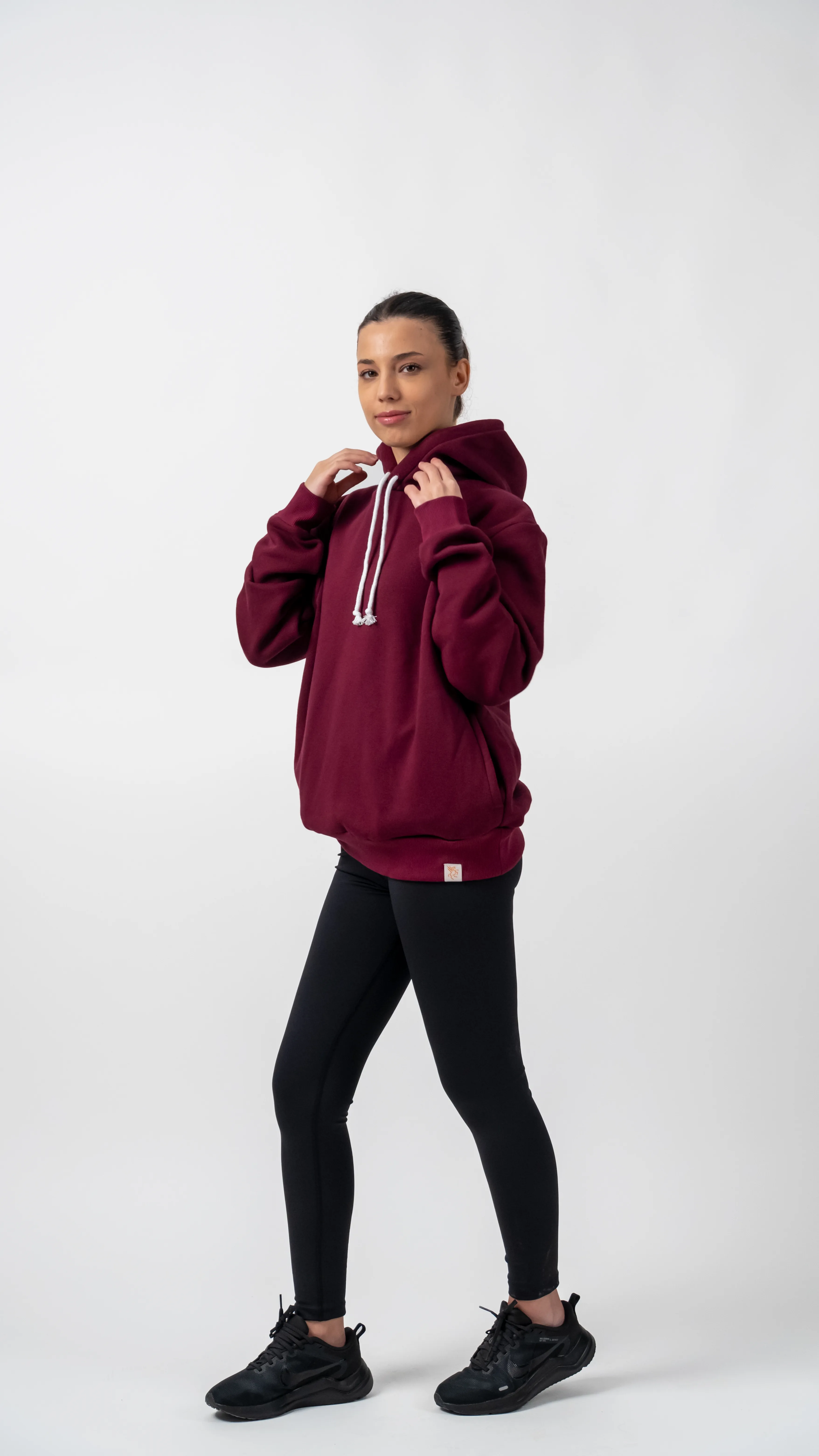 3 İplik İçi Polarlı Yumuşacık Oversize Kanguru Cepli Kapüşonlu Kadın Sweatshirt - Bordo