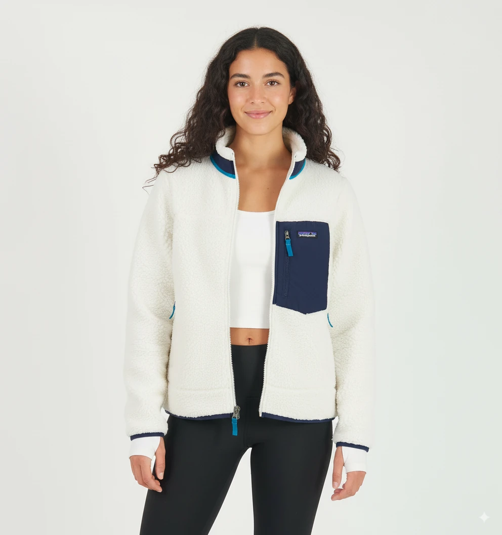 Kadın Sherpa Ceket – Yüksek Yaka Tam Fermuar Yumuşak Dokulu Göğüs Cepli Patch ve Yaka Detaylı