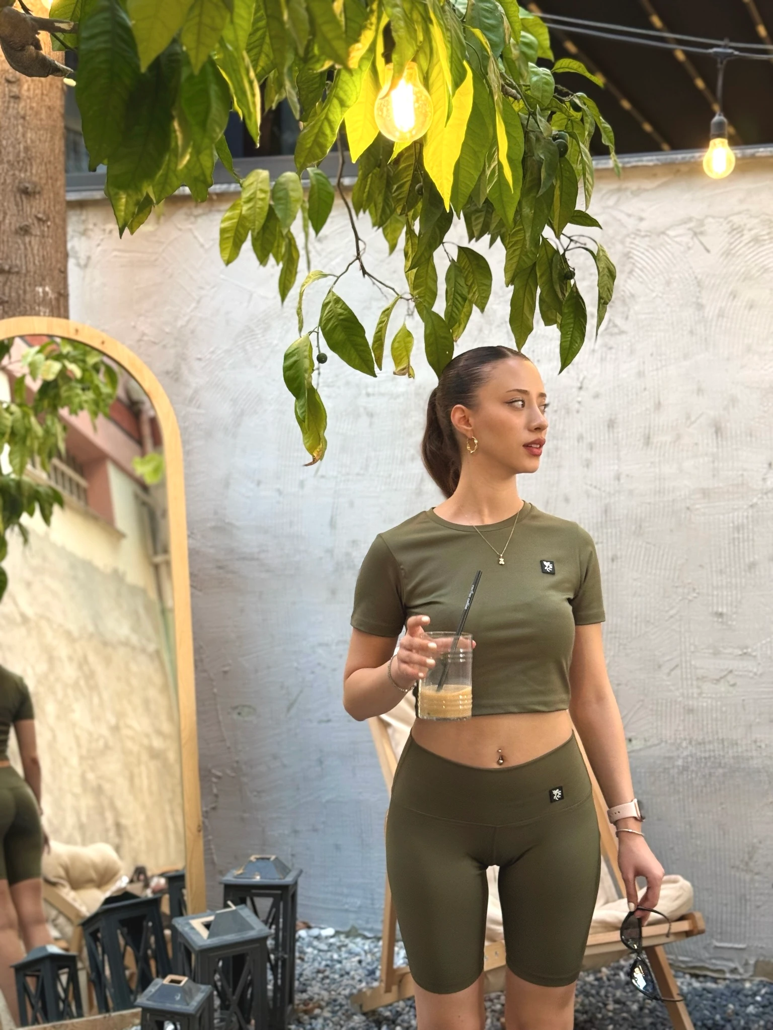 Kadın Yüksek Bel Toparlayıcı Biker Şort Kısa Spor Tayt - Haki