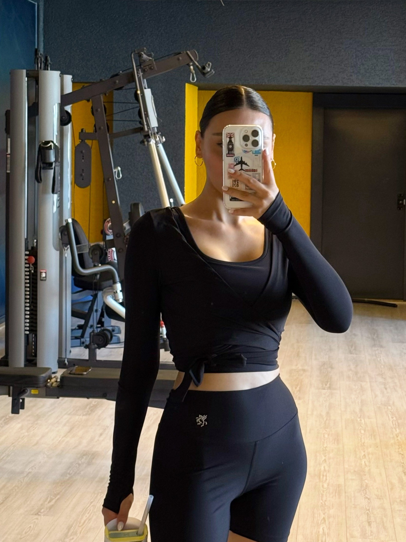 Anvelop Belden Bağlamalı Crop Bluz - Siyah
