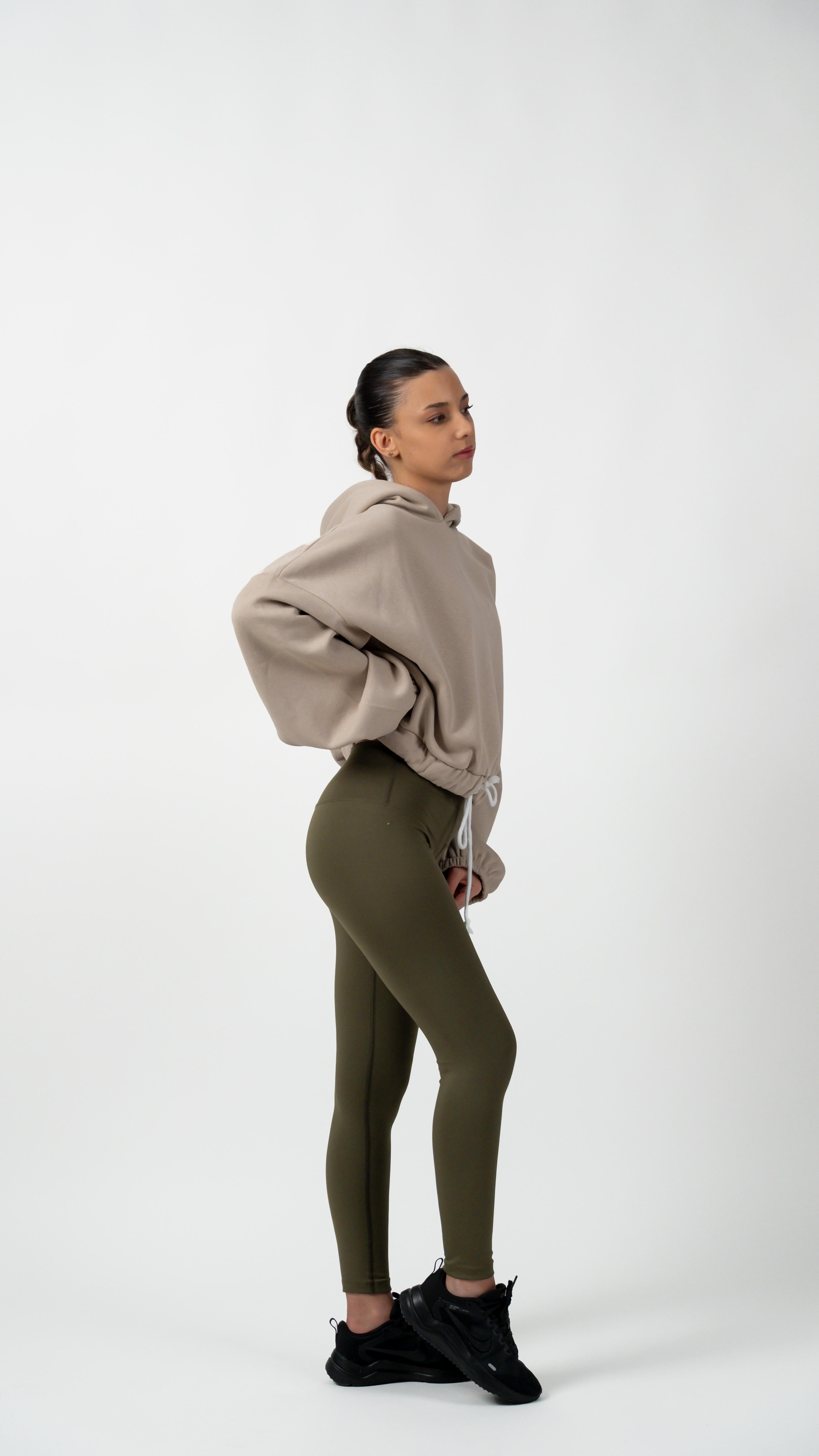 3 İplik İçi Polarlı Yumuşacık Oversize Kadın Crop Sweatshirt - Vizon
