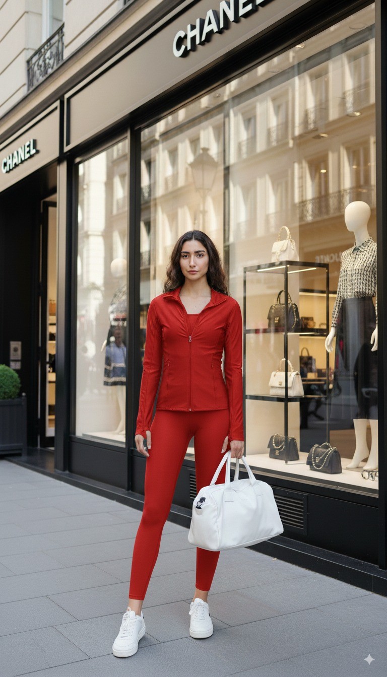 Fermuarlı Çift Cepli Parmak Geçmeli Slim Fit Spor Ceketi Gri - Kırmızı