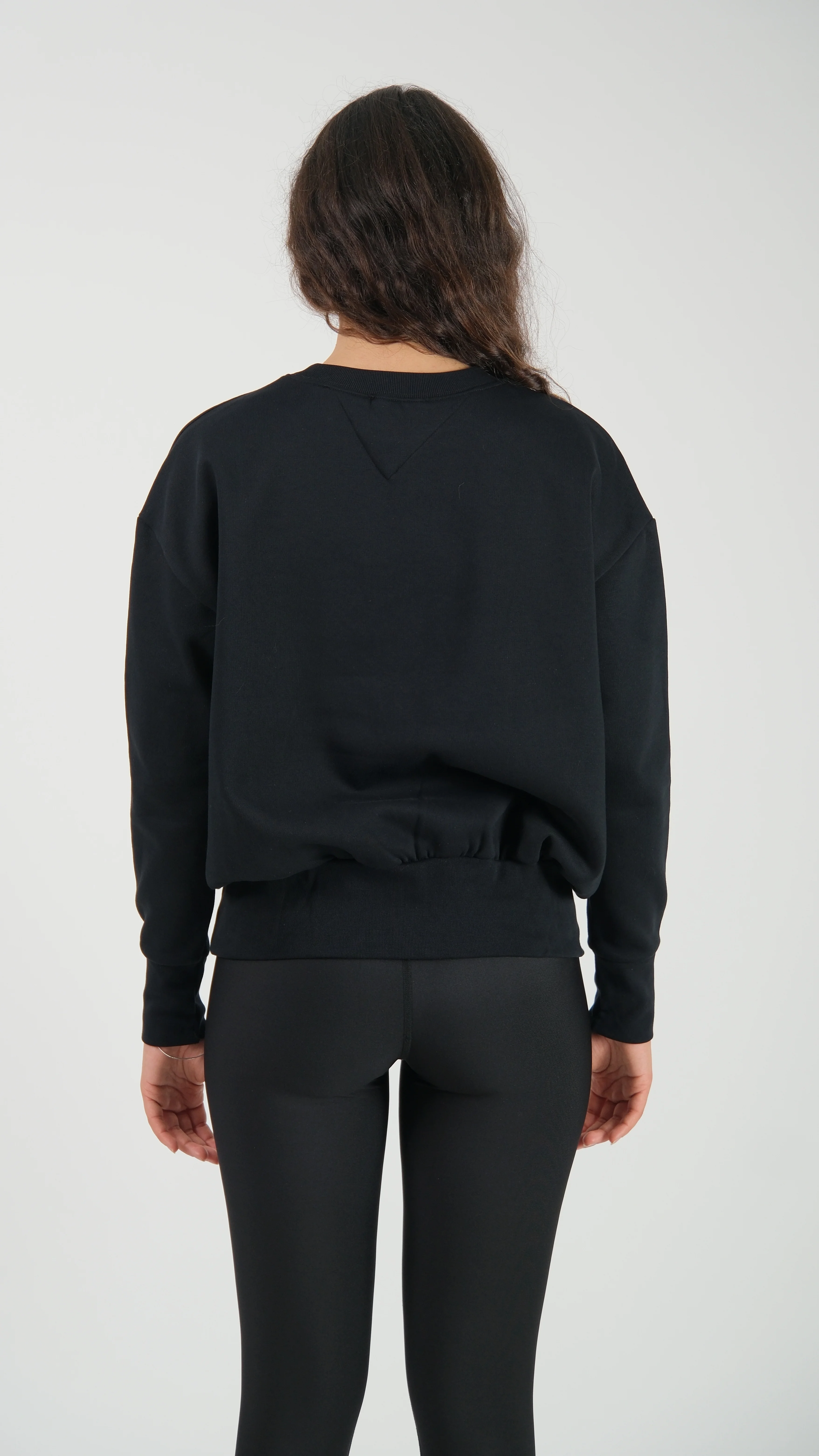 Kadın Bisiklet Yaka Içi Polarlı Oversize Fit Basic Siyah %100 Pamuk Sweatshirt