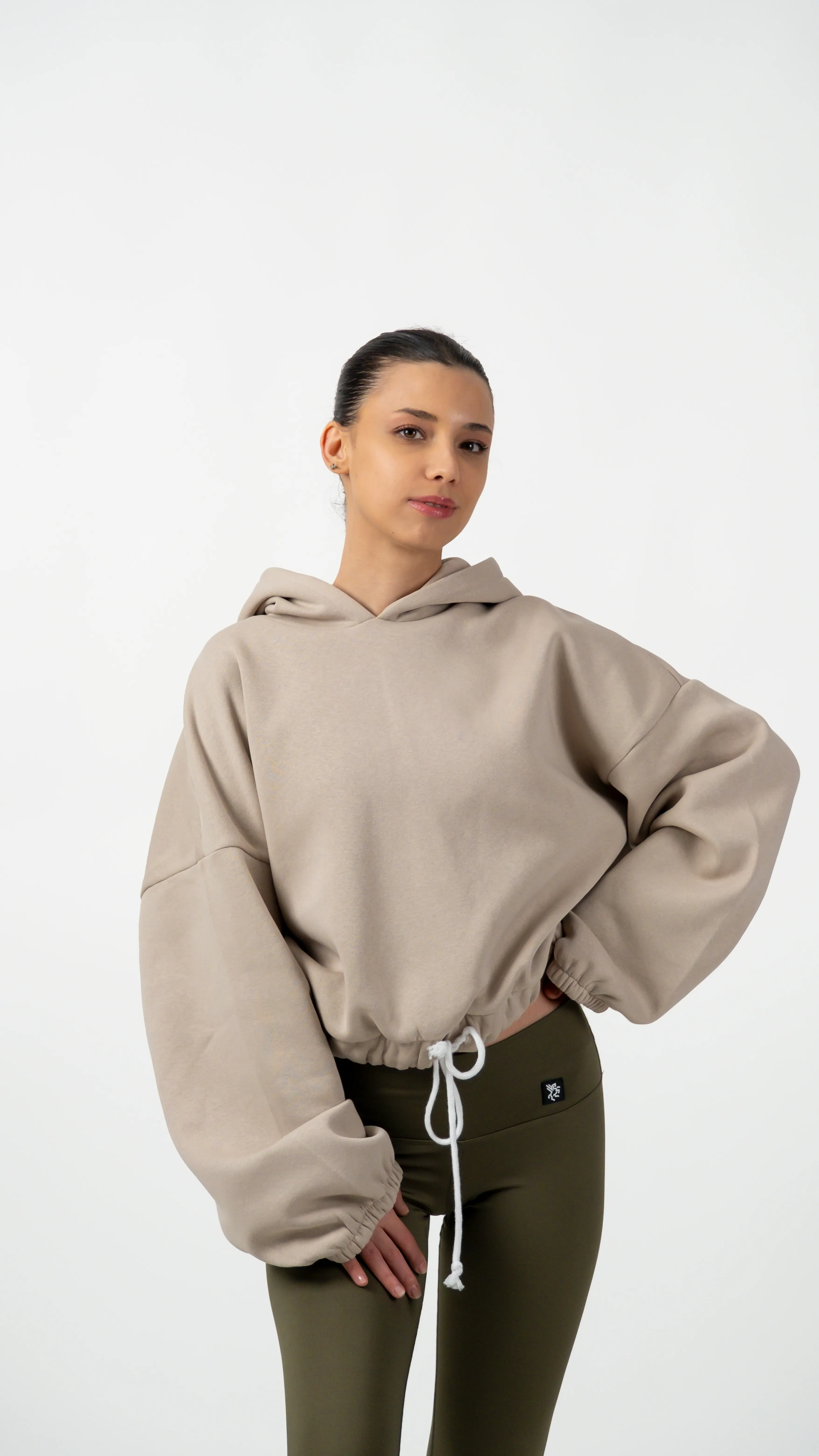 3 İplik İçi Polarlı Yumuşacık Oversize Kadın Crop Sweatshirt
