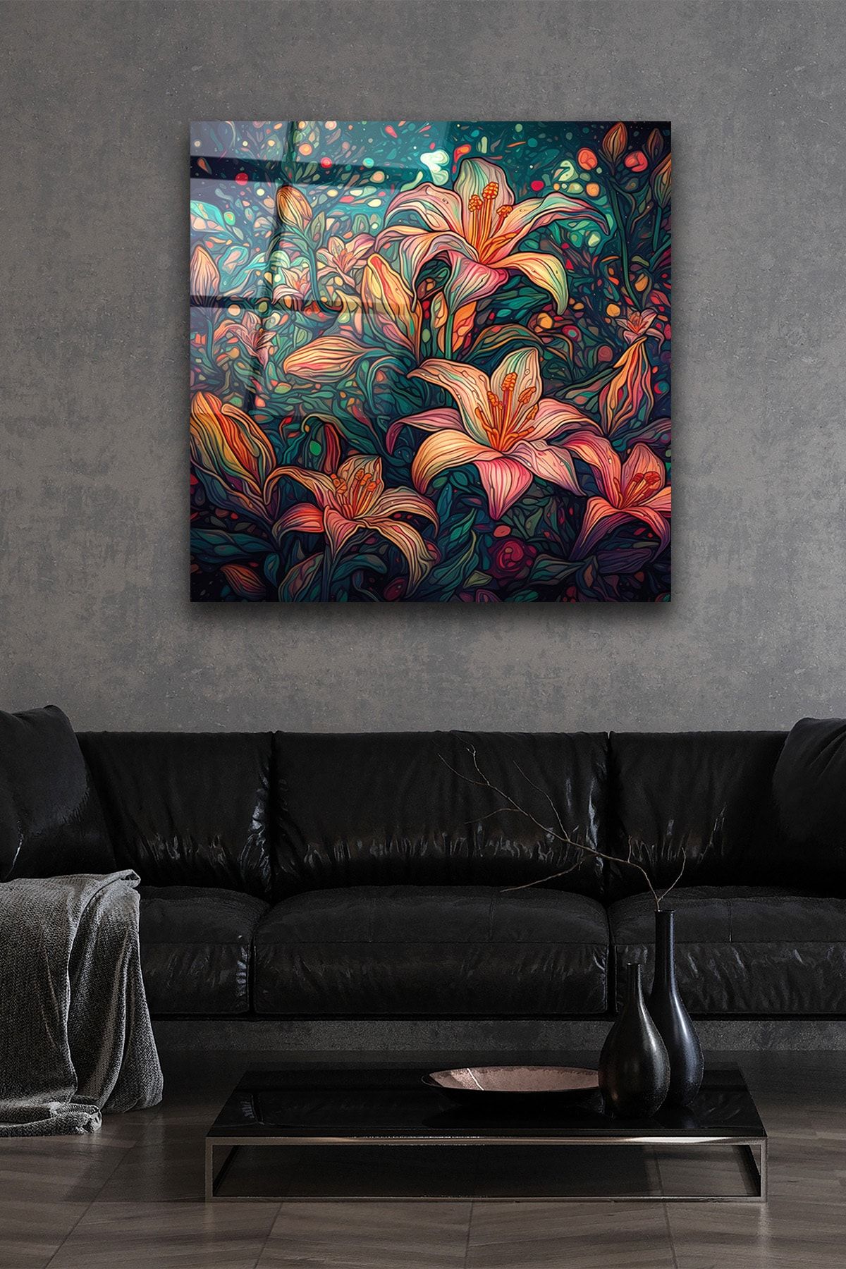 Zambak Çiçeği Dekoratif Cam Tablo