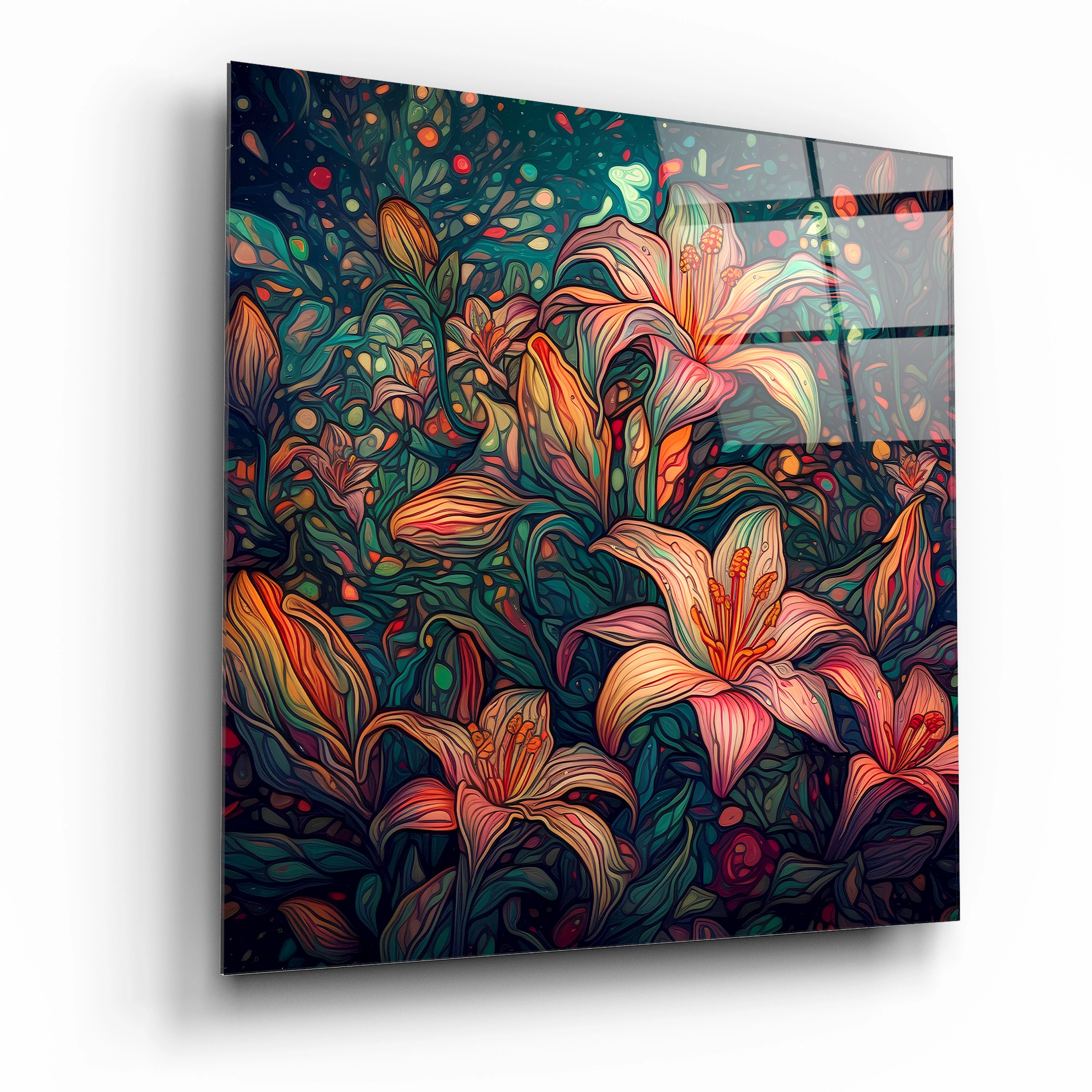 Zambak Çiçeği Dekoratif Cam Tablo