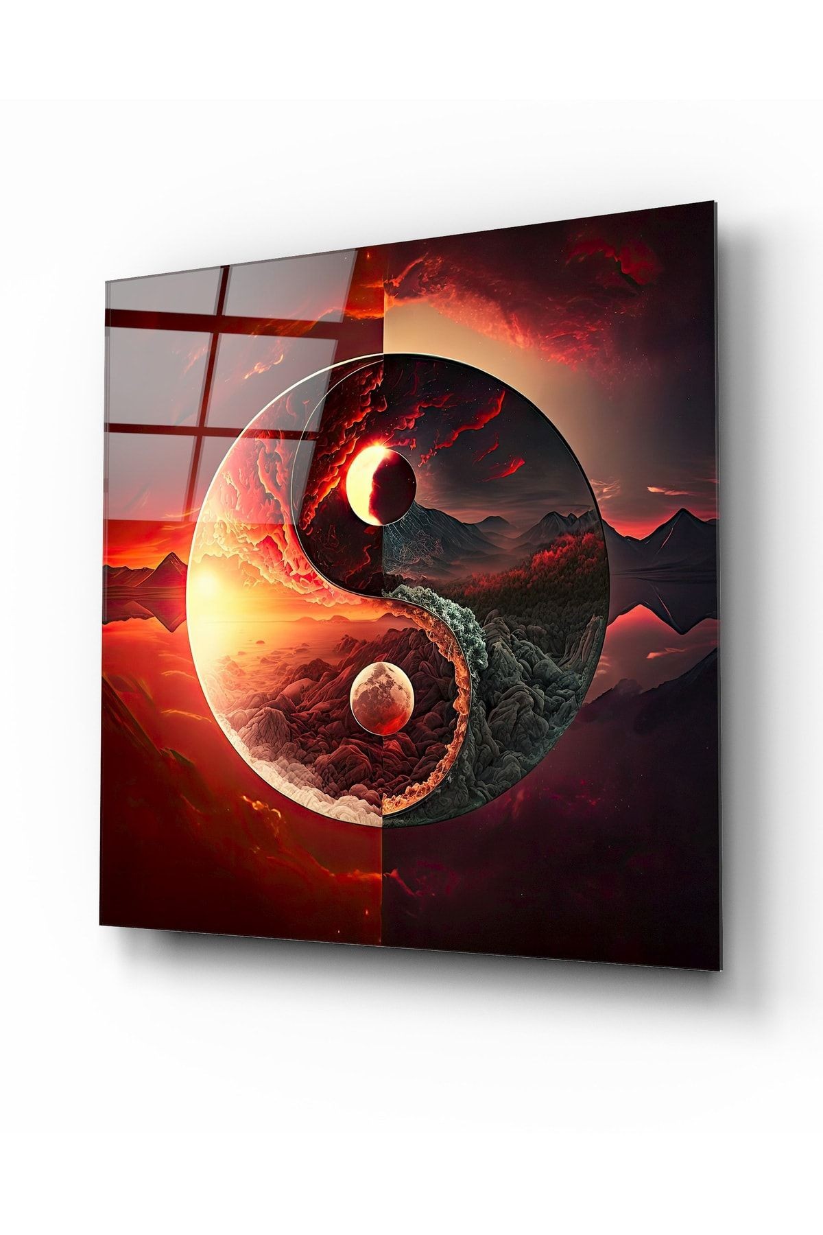 Yin Yang Sembolü Dekoratif Cam Tablo