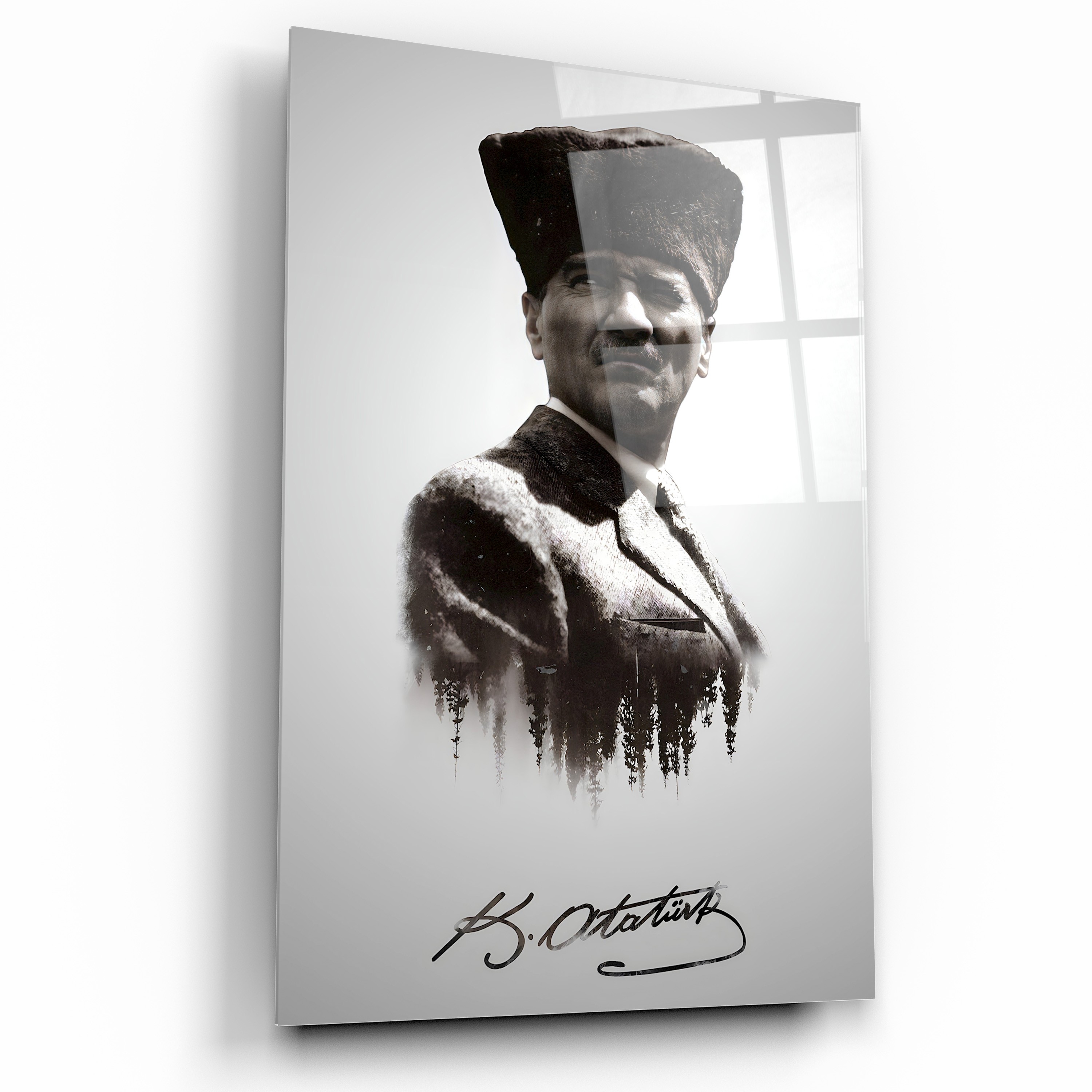 Atatürk Portre Mustafa Kemal Atatürk Imzali Dikdörtgen Cam Tablo