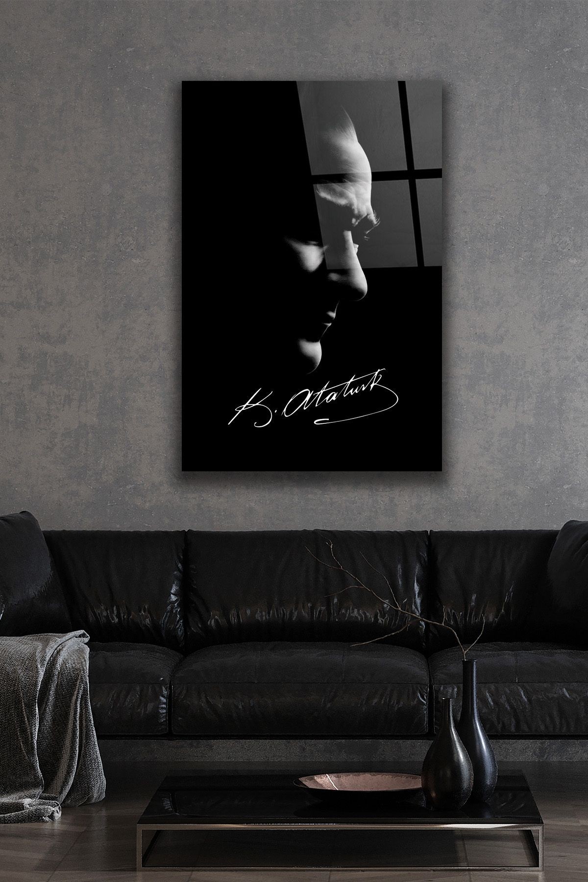 Atatürk Silüeti Ve İmzası Cam Tablo