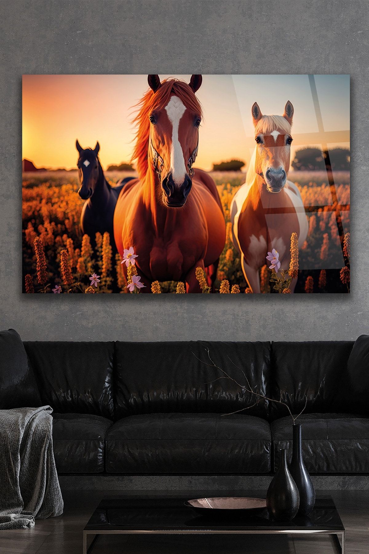 Palomino Atları Cam Tablo