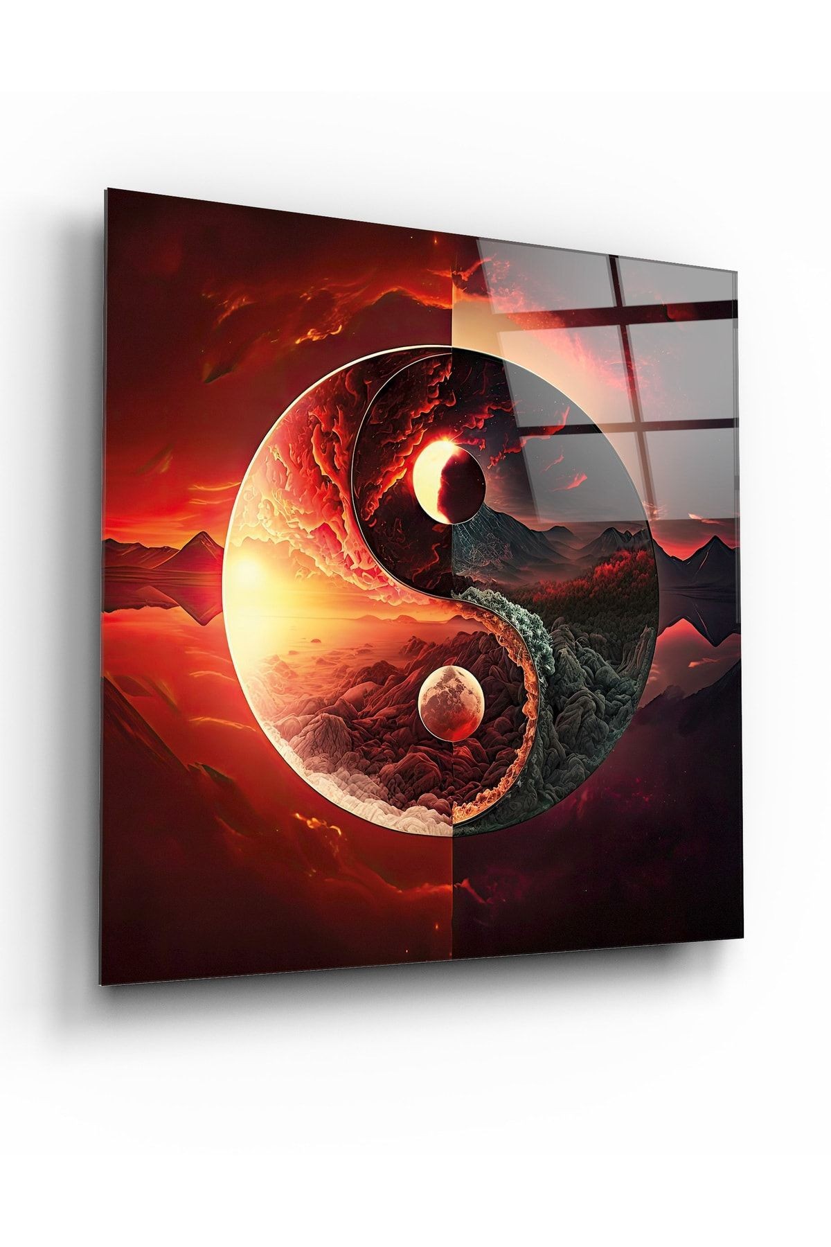 Yin Yang Sembolü Dekoratif Cam Tablo