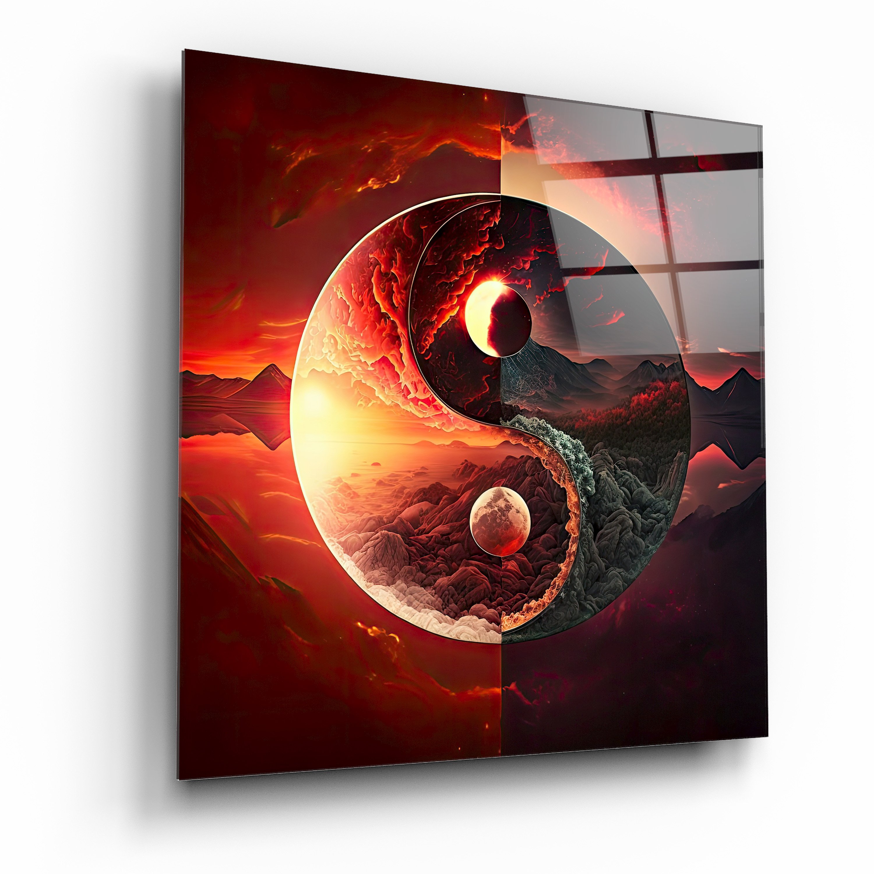 Yin Yang Sembolü Dekoratif Cam Tablo