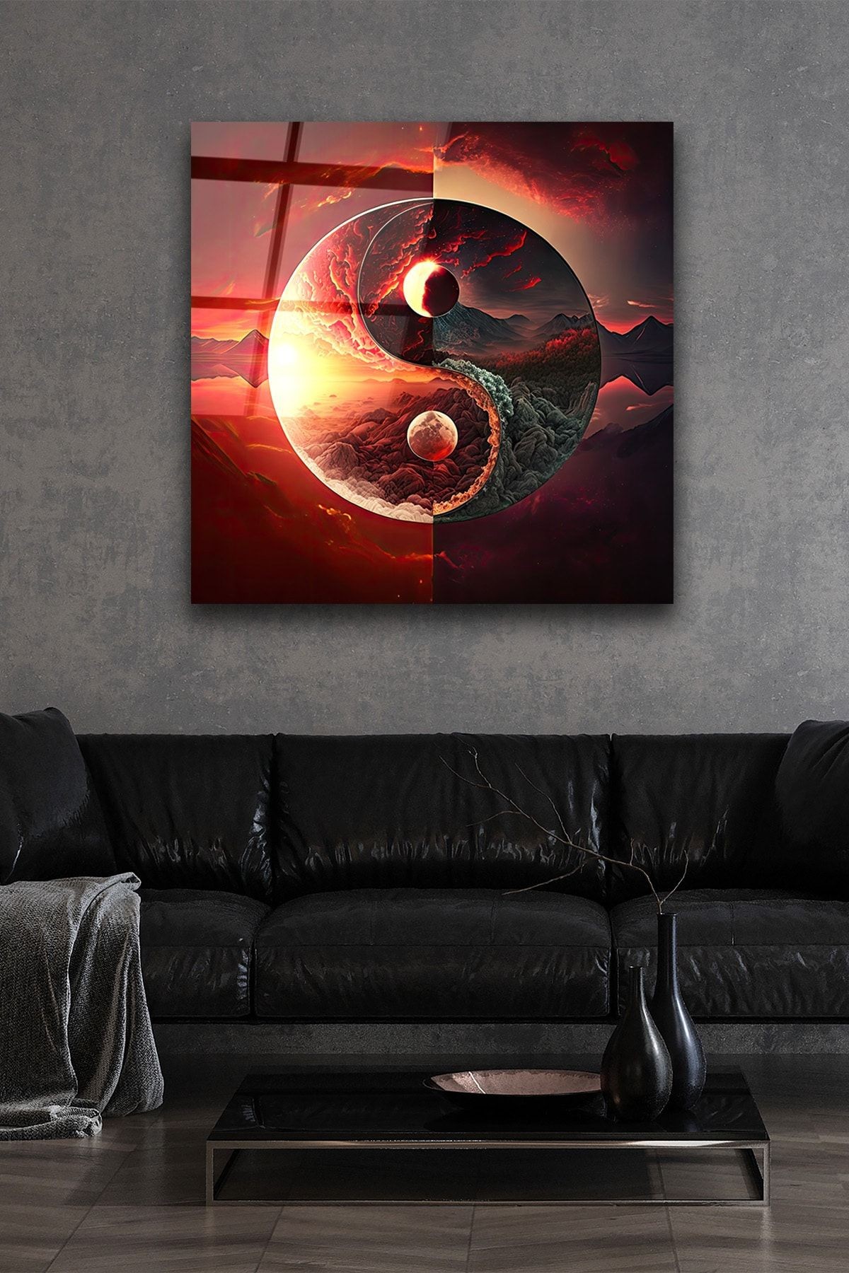 Yin Yang Sembolü Dekoratif Cam Tablo