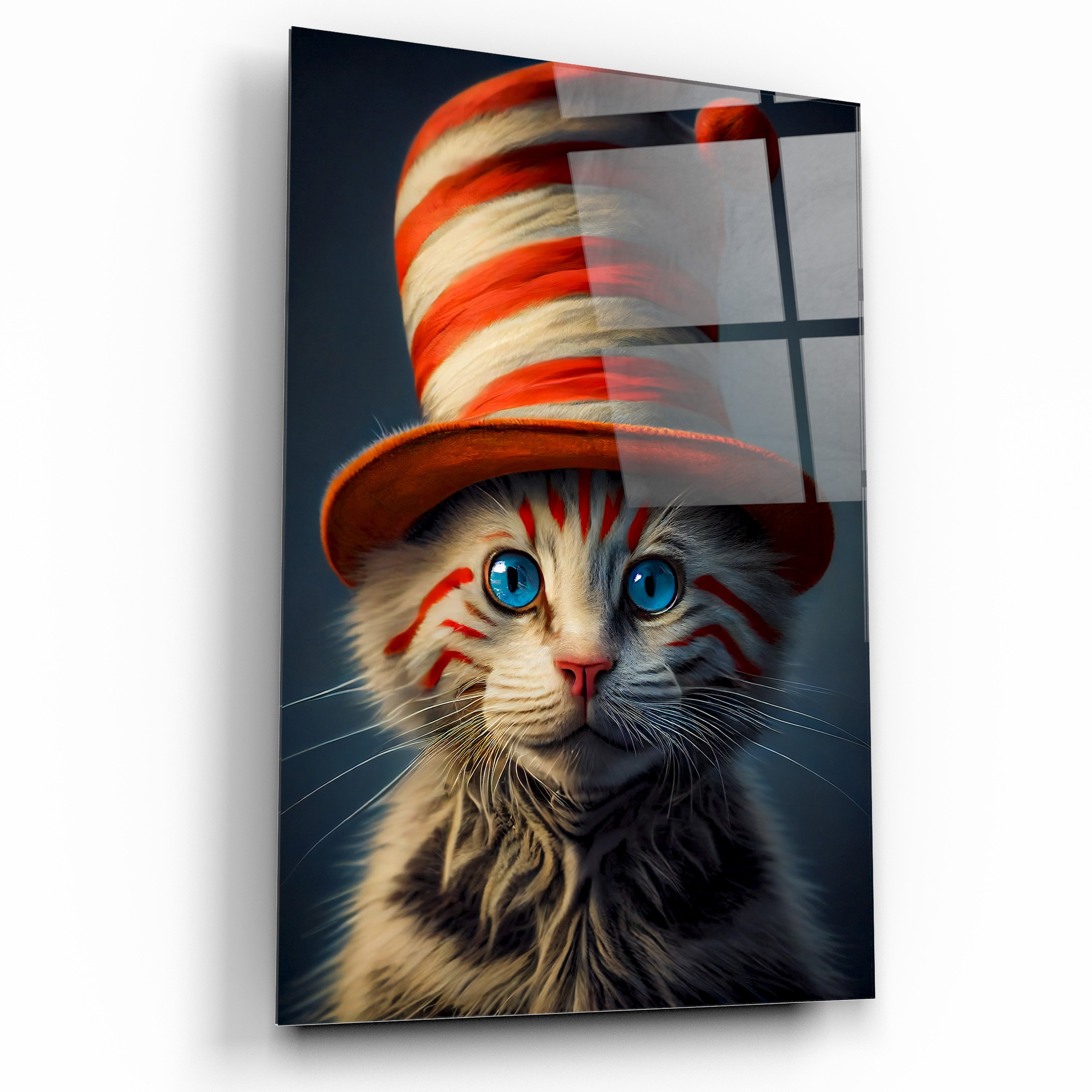 Şapkalı Kedi Cam Tablo - Ev Ve Duvar Dekorasyonu