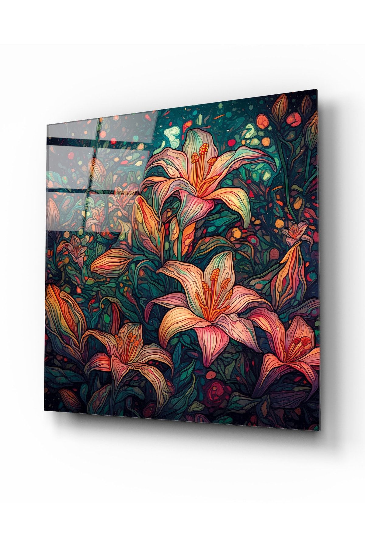 Zambak Çiçeği Dekoratif Cam Tablo