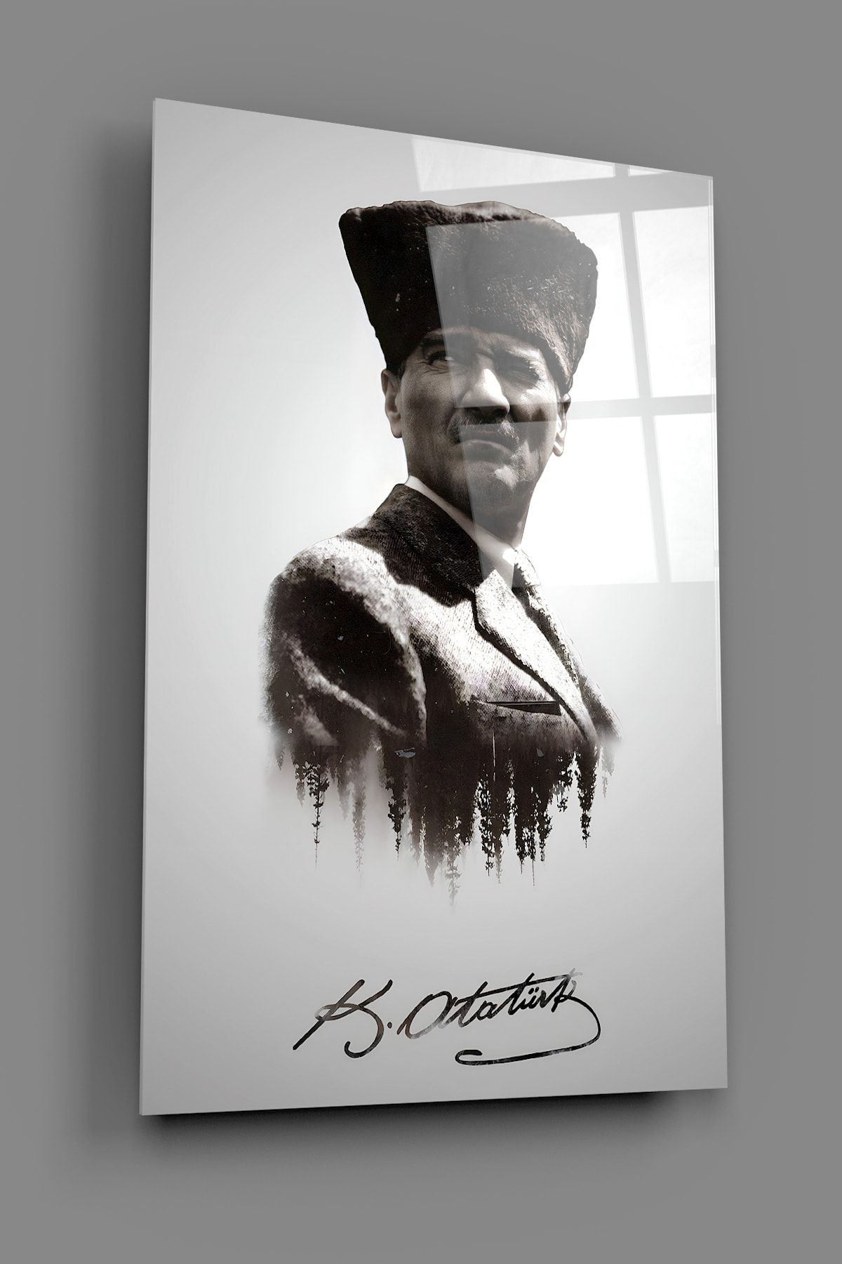 Atatürk Portre Mustafa Kemal Atatürk Imzali Dikdörtgen Cam Tablo