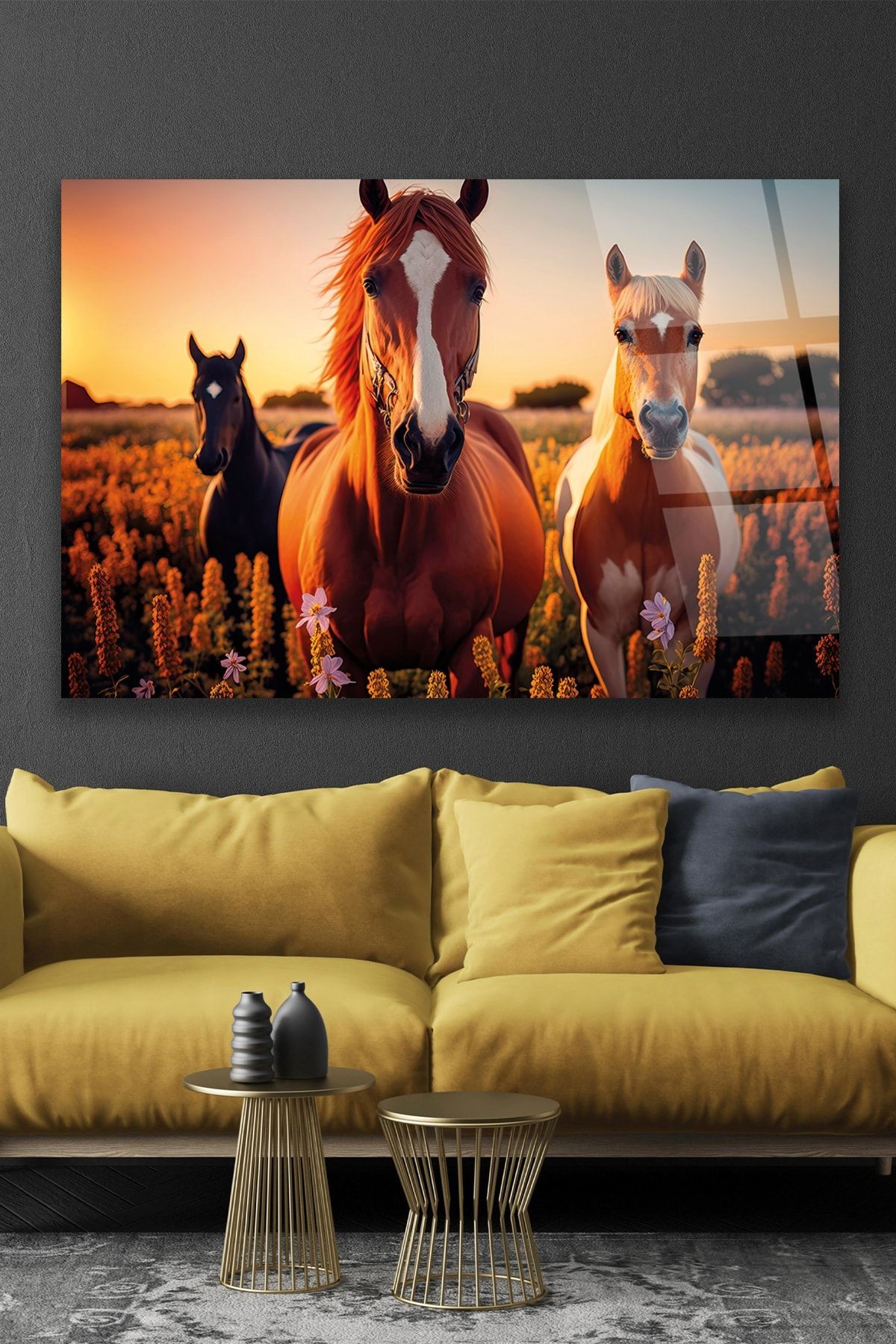 Palomino Atları Cam Tablo