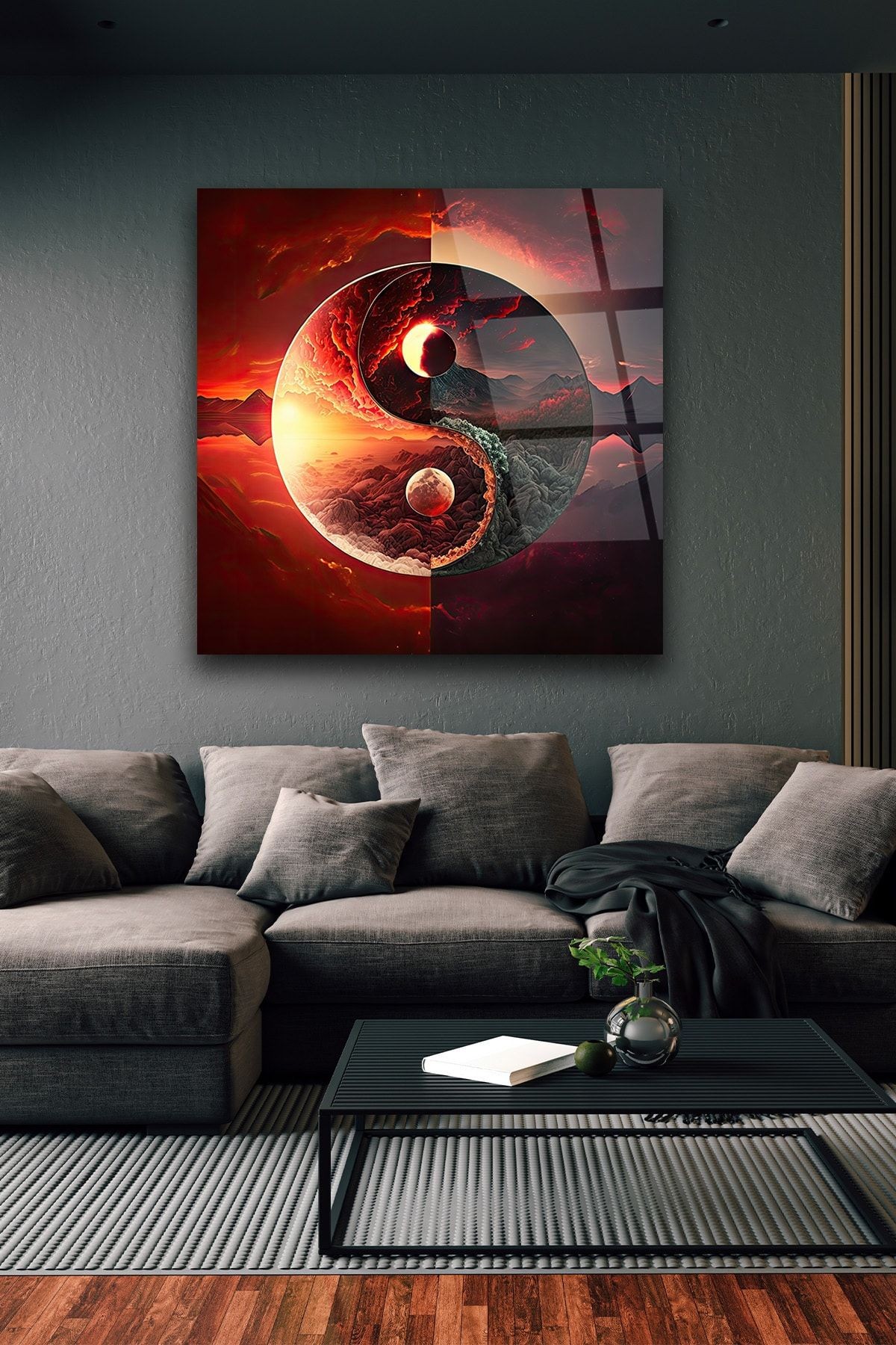 Yin Yang Sembolü Dekoratif Cam Tablo