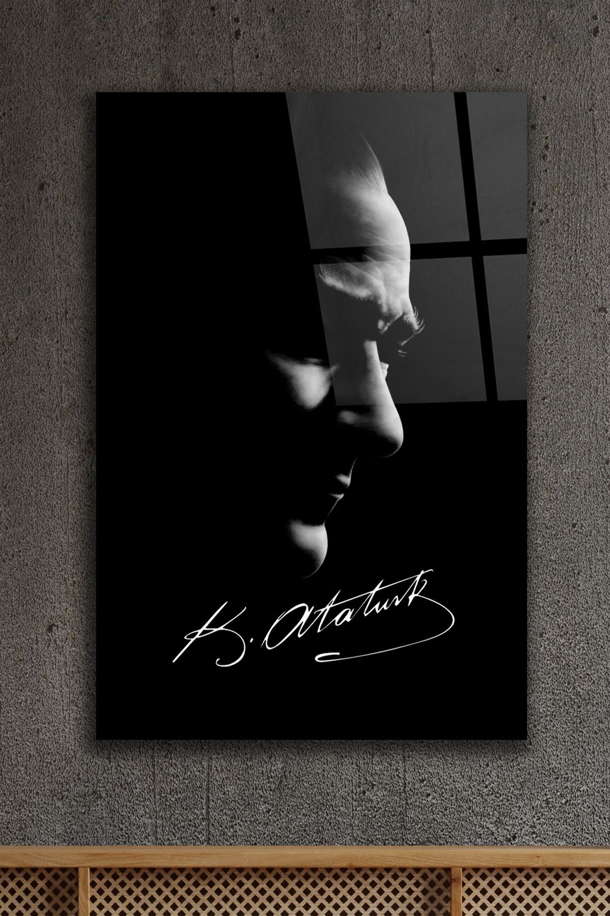 Atatürk Silüeti Ve İmzası Cam Tablo