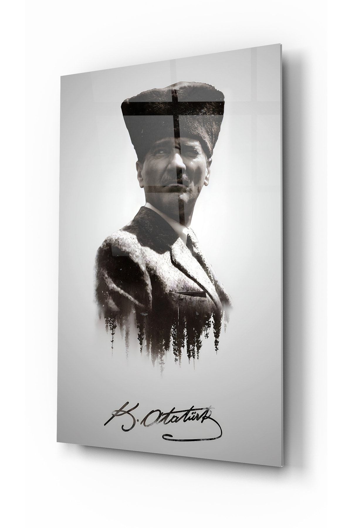 Atatürk Portre Mustafa Kemal Atatürk Imzali Dikdörtgen Cam Tablo