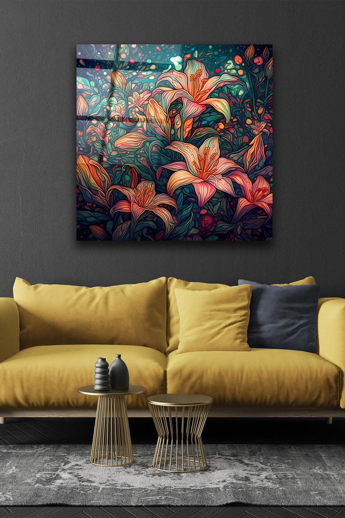 Zambak Çiçeği Dekoratif Cam Tablo