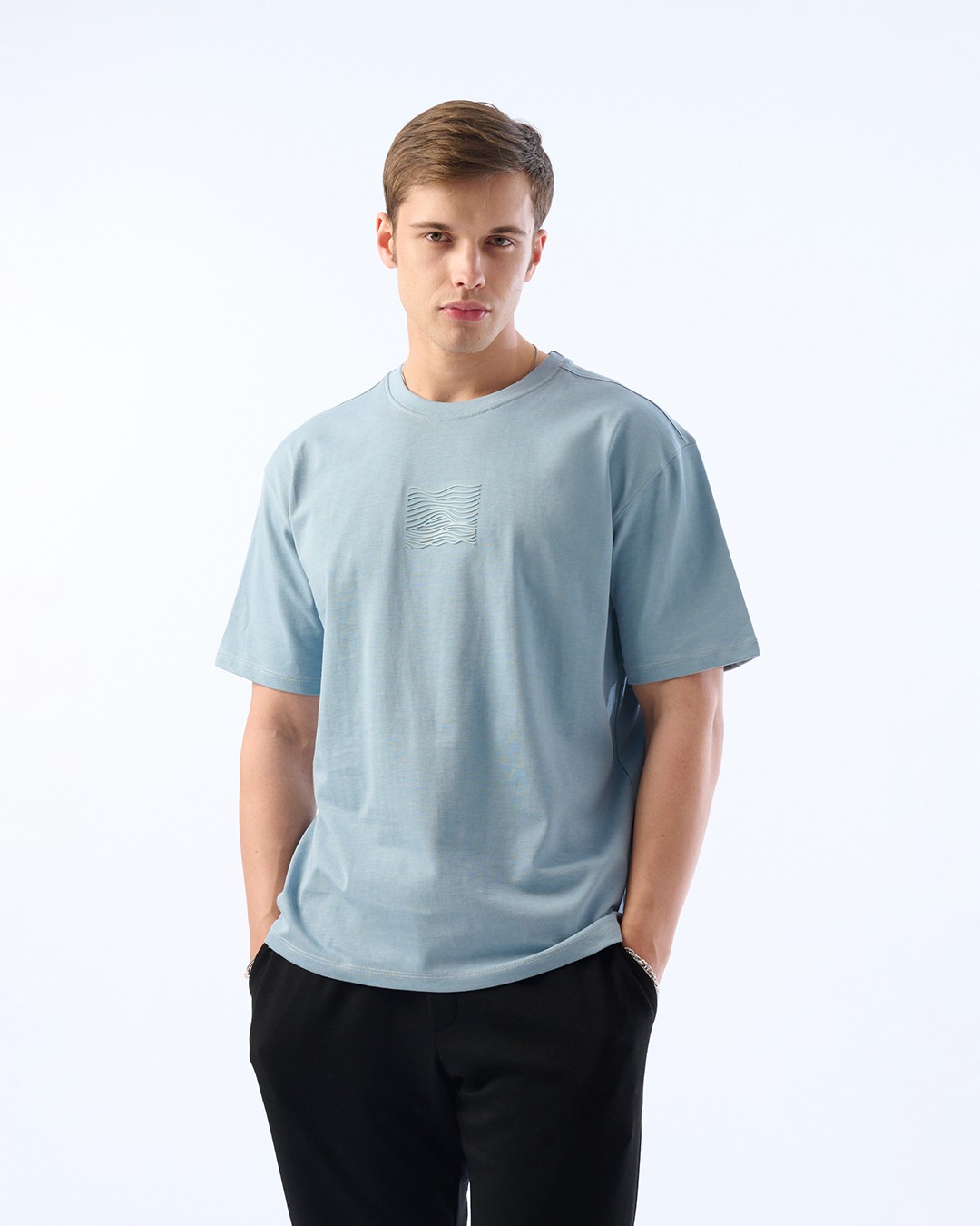 Erkek Oversize Boxyfit Kesim, 30/2 Supreme Pamuklu Tişört - İndigo