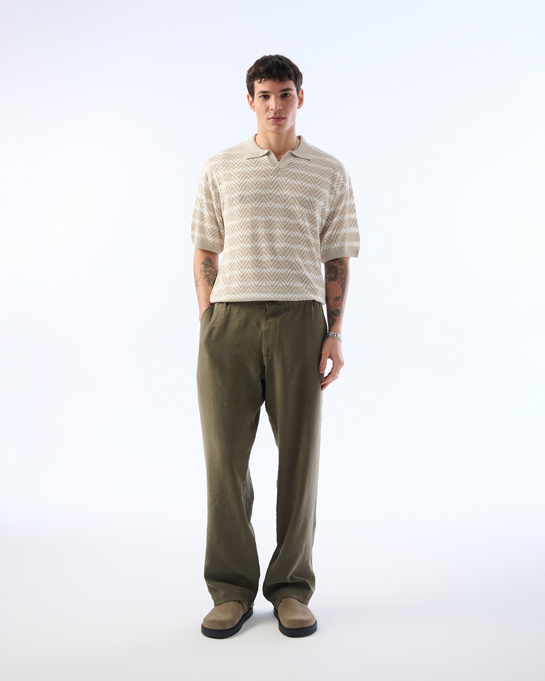 Erkek Baggy Pantolon, Modal Kumaş, Belden Lastik Detaylı - Haki